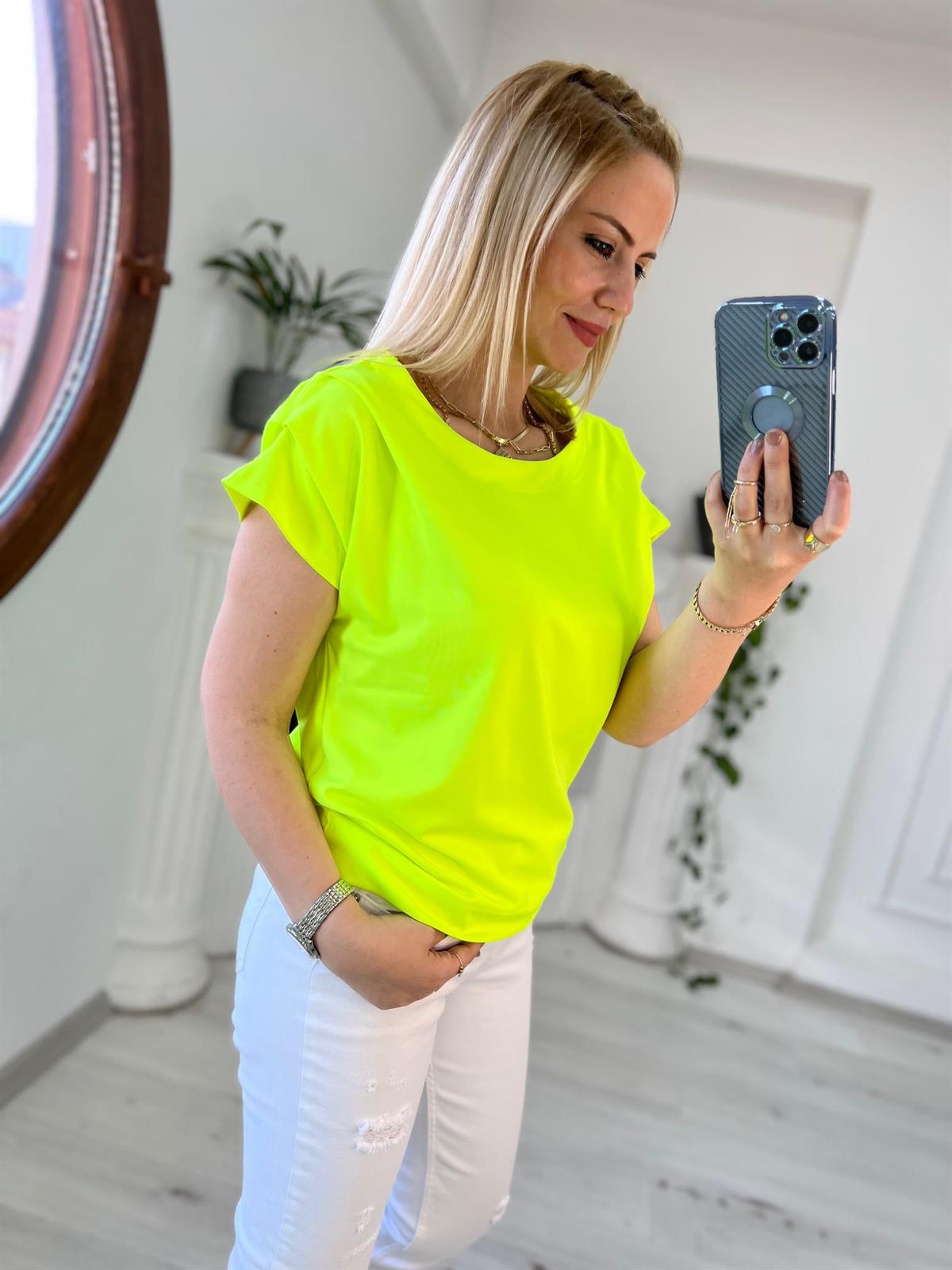 606 Omuzu Pileli Bluz NEON YEŞİL
