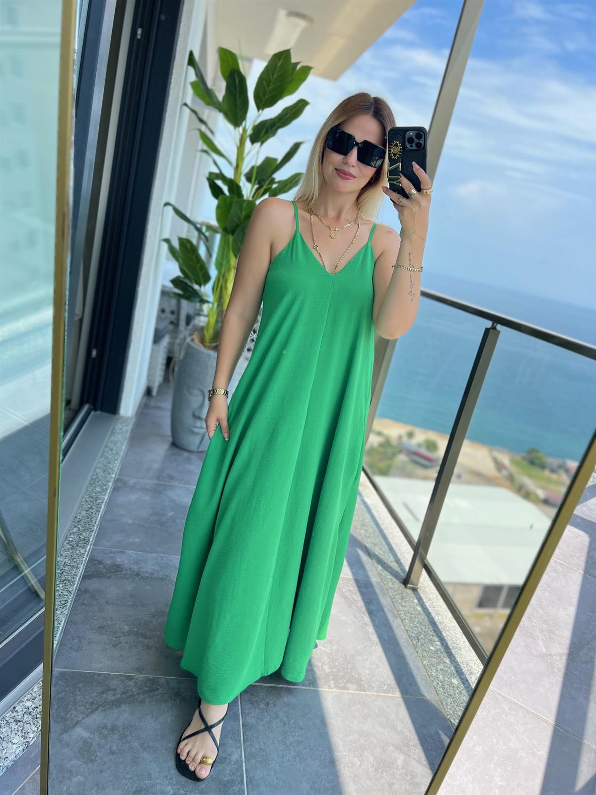 610 Askılı Elbise YEŞİL