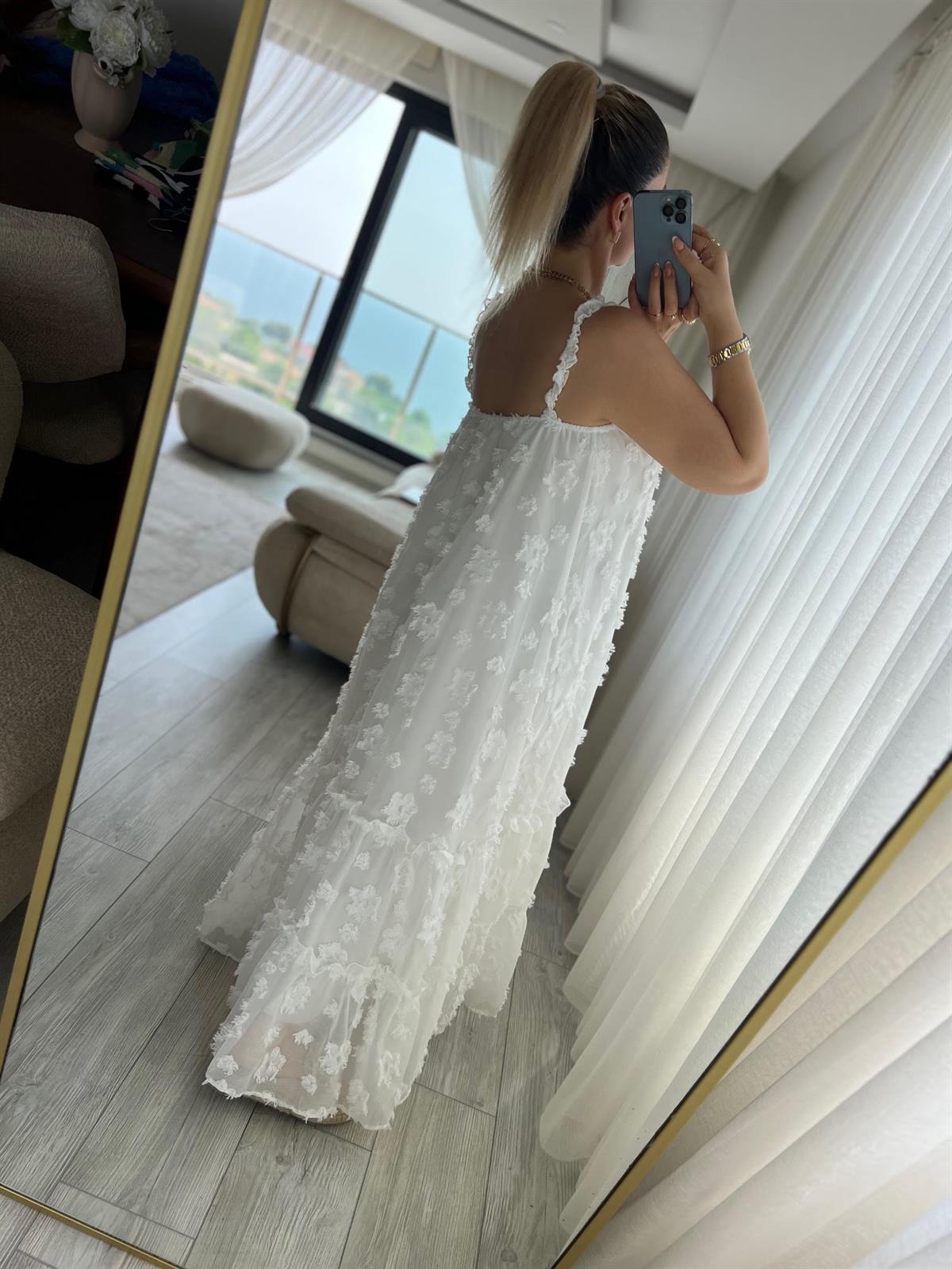 6110 Askılı Tül Elbise BEYAZ