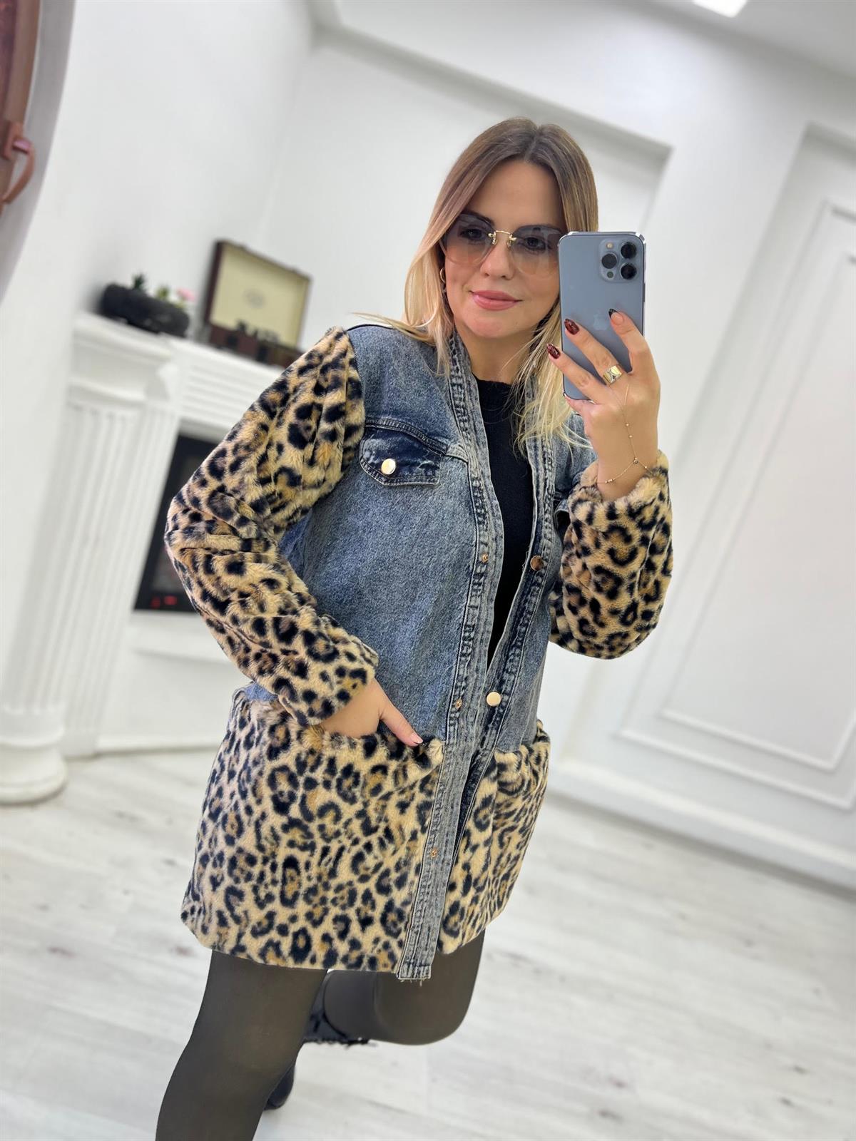 6140 Leoparlı Kot Detay Hırka LEOPAR