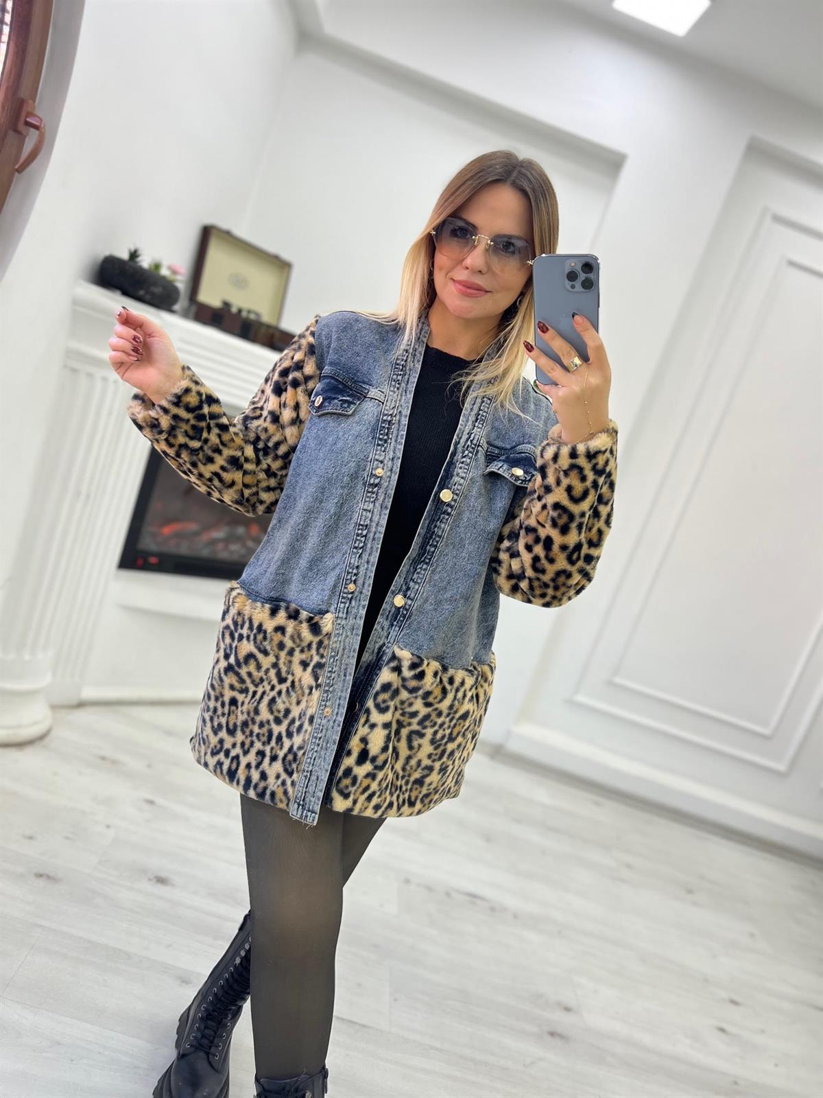 6140 Leoparlı Kot Detay Hırka LEOPAR