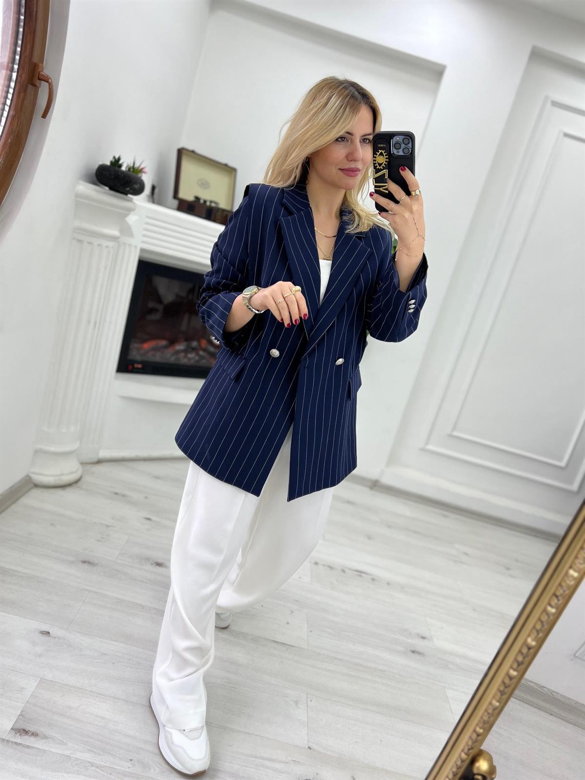 61660 Omuzu Pileli İcardi Ceket LACİVERT