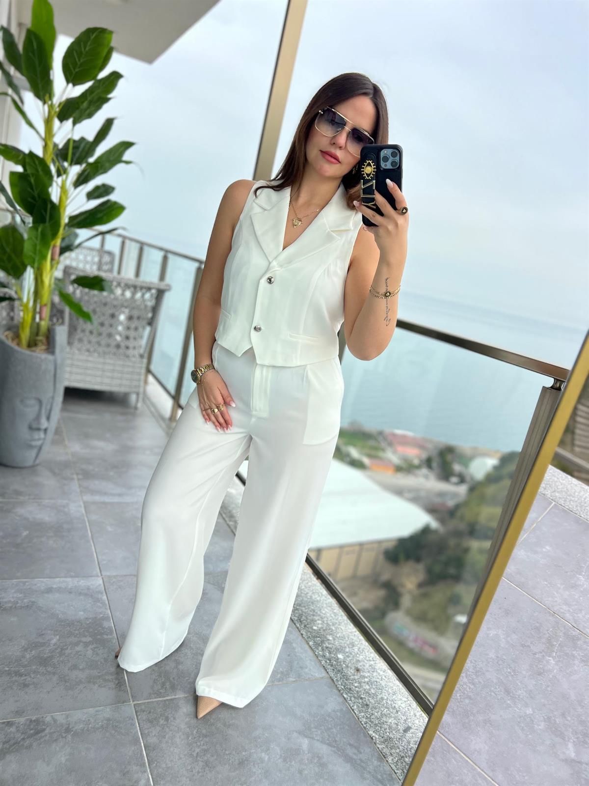 6225 Adriana Yelek Takım EKRU