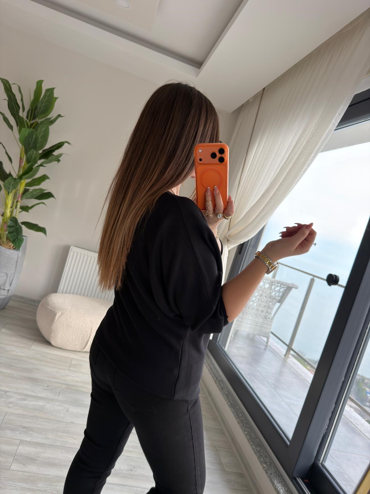 6407 Yarasa Kol Triko SİYAH