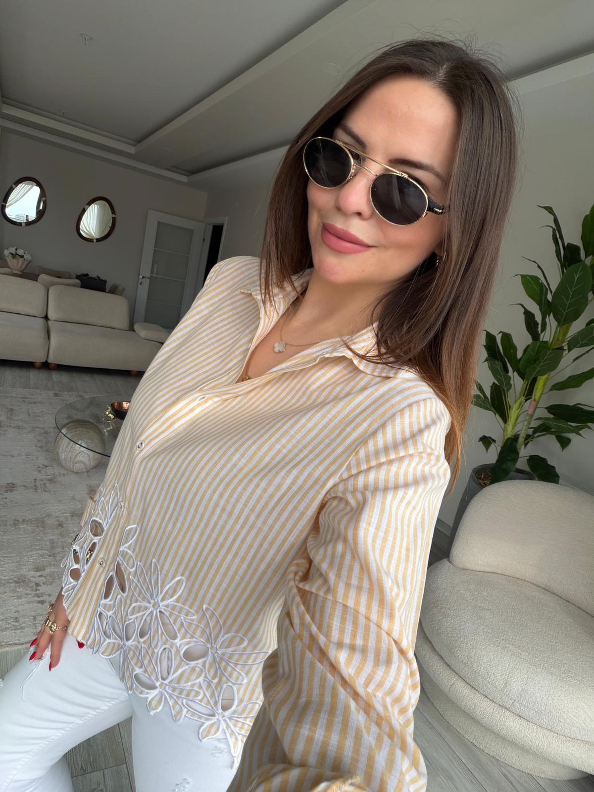 6415 Çizgili Nakşlı Gömlek SARI