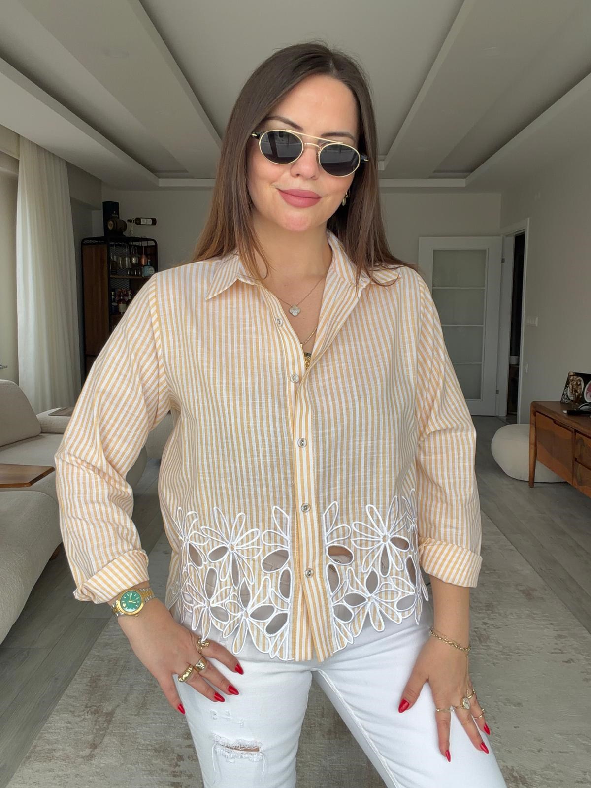 6415 Çizgili Nakşlı Gömlek SARI