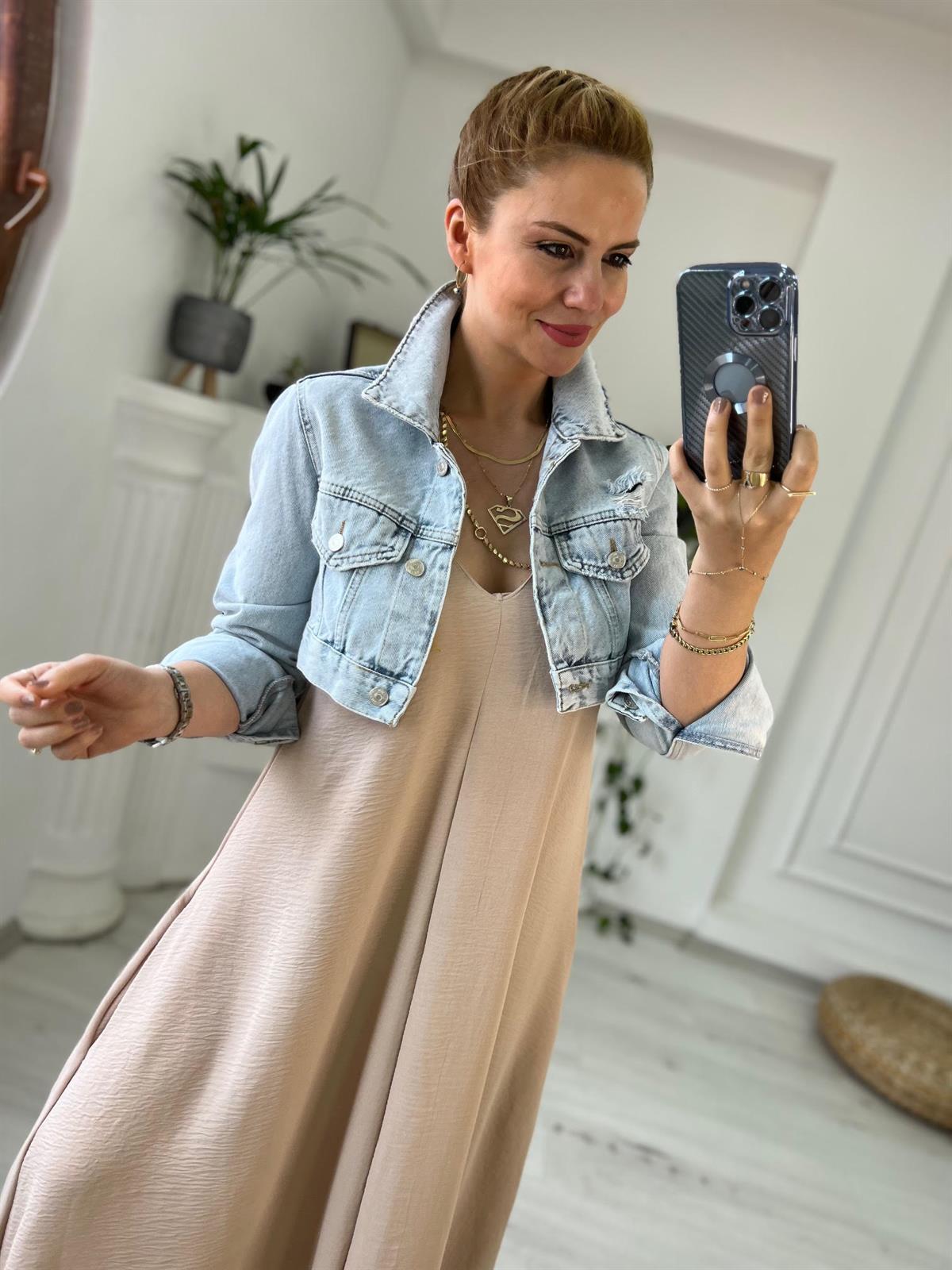 65320 Kısa Jean Ceket BUZ MAVİSİ