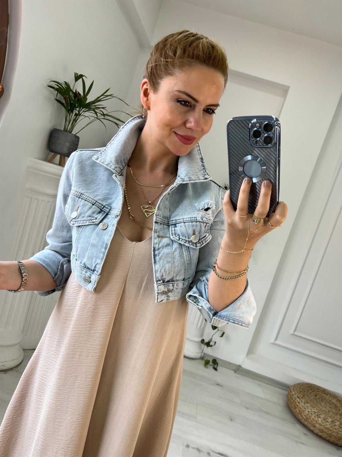 65320 Kısa Jean Ceket BUZ MAVİSİ