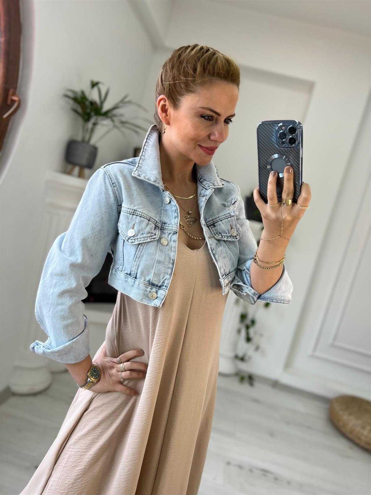 65320 Kısa Jean Ceket BUZ MAVİSİ