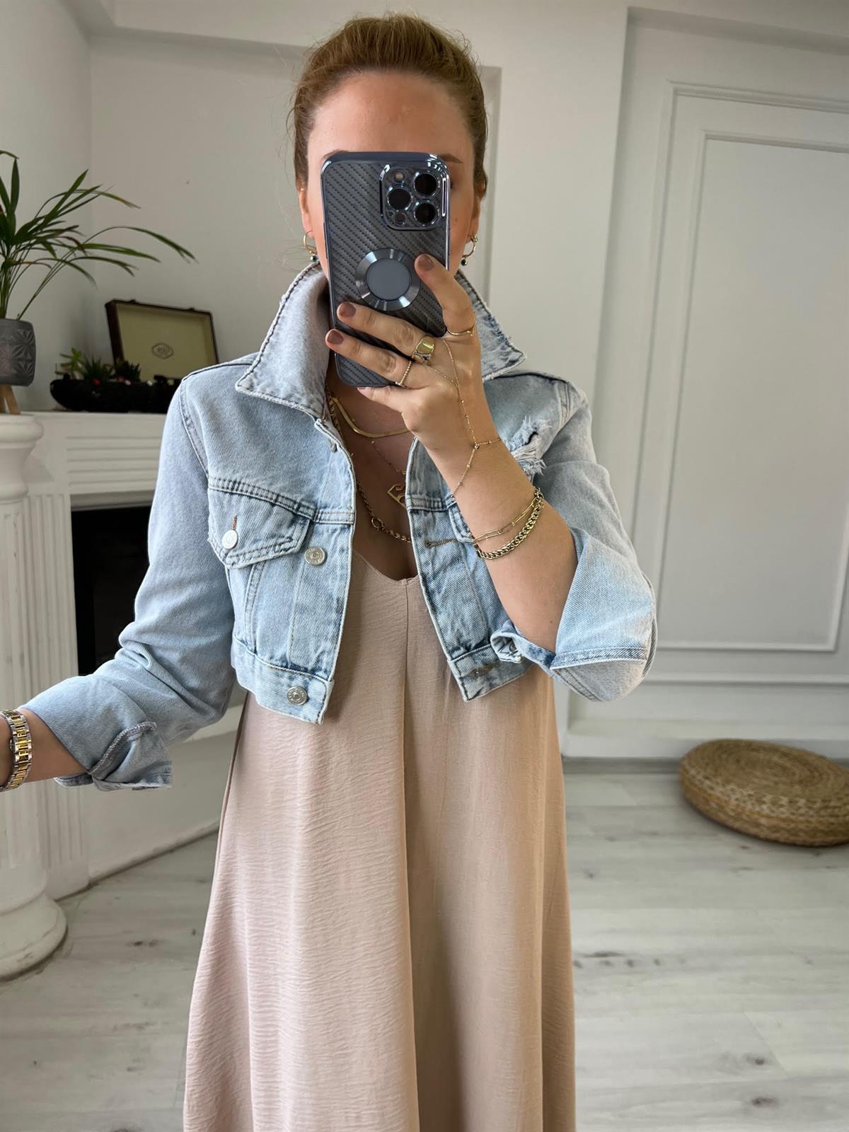 65320 Kısa Jean Ceket BUZ MAVİSİ