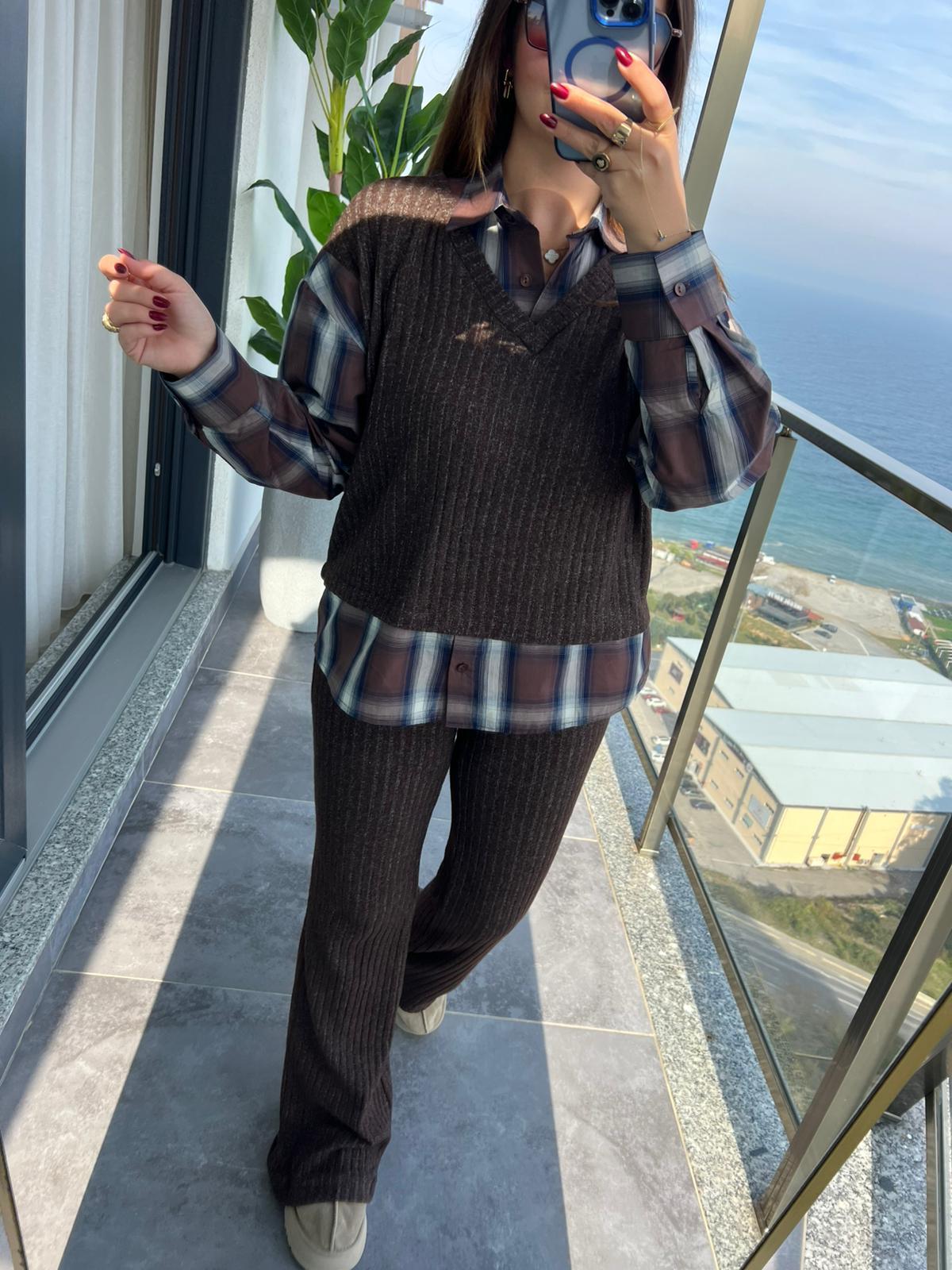 6596 Gömlek Detay Takım KAHVE