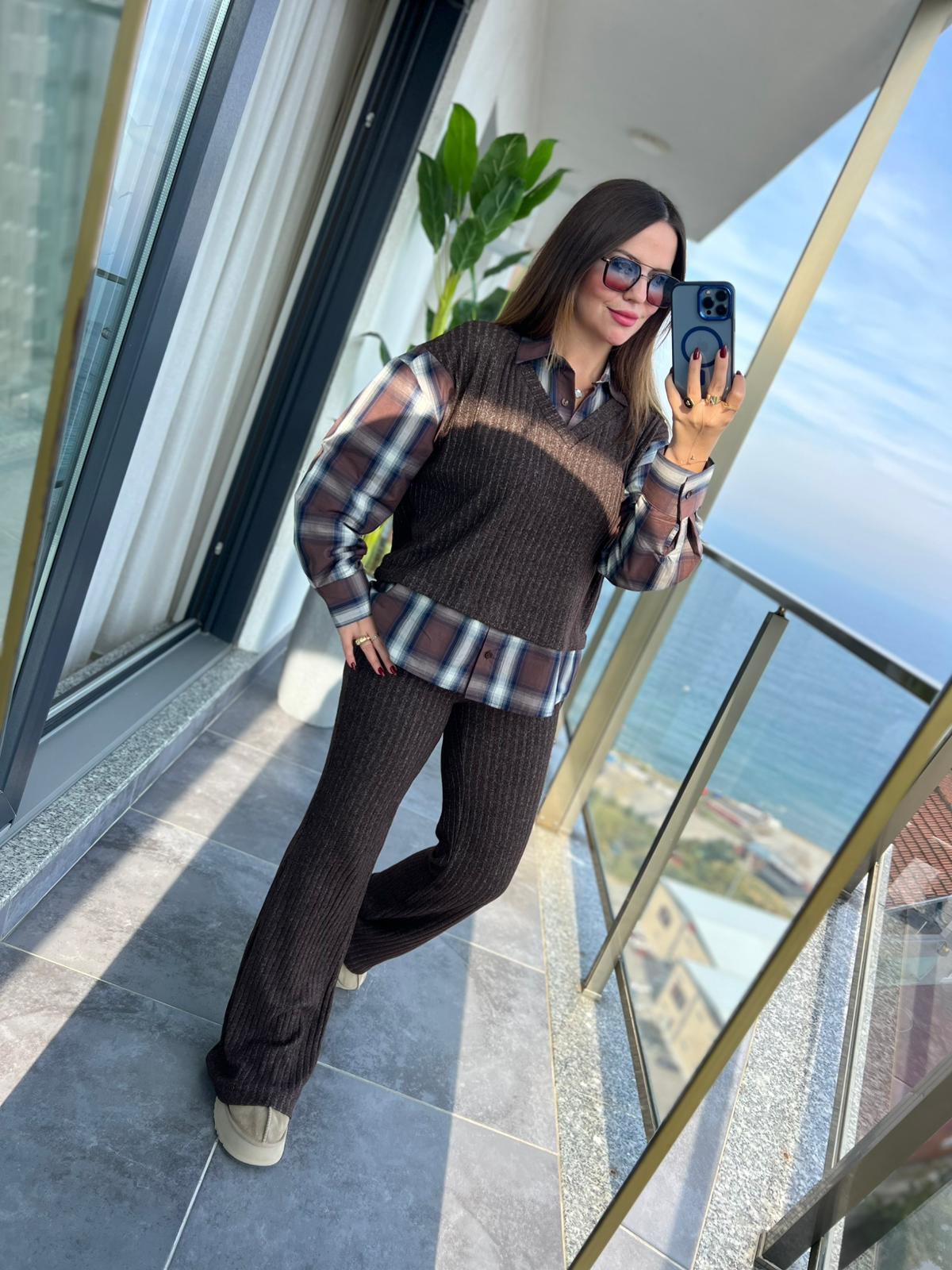 6596 Gömlek Detay Takım KAHVE