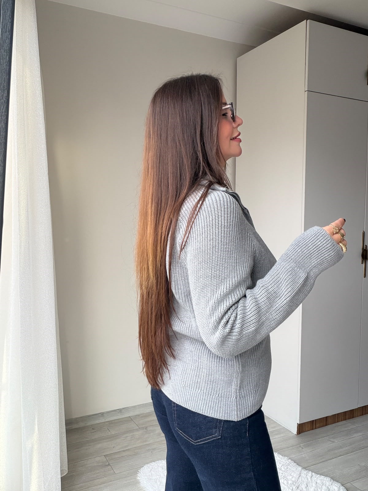 6705 Fermuarlı Triko Ceket GRİ