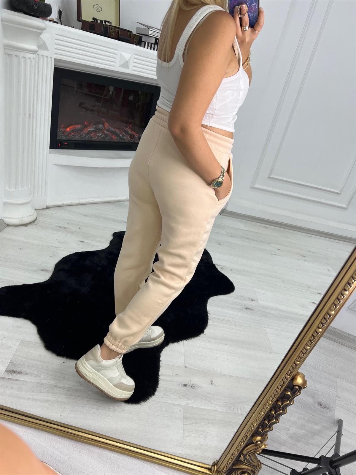 7012 Bel Paça Lastikli Pantolon BEJ