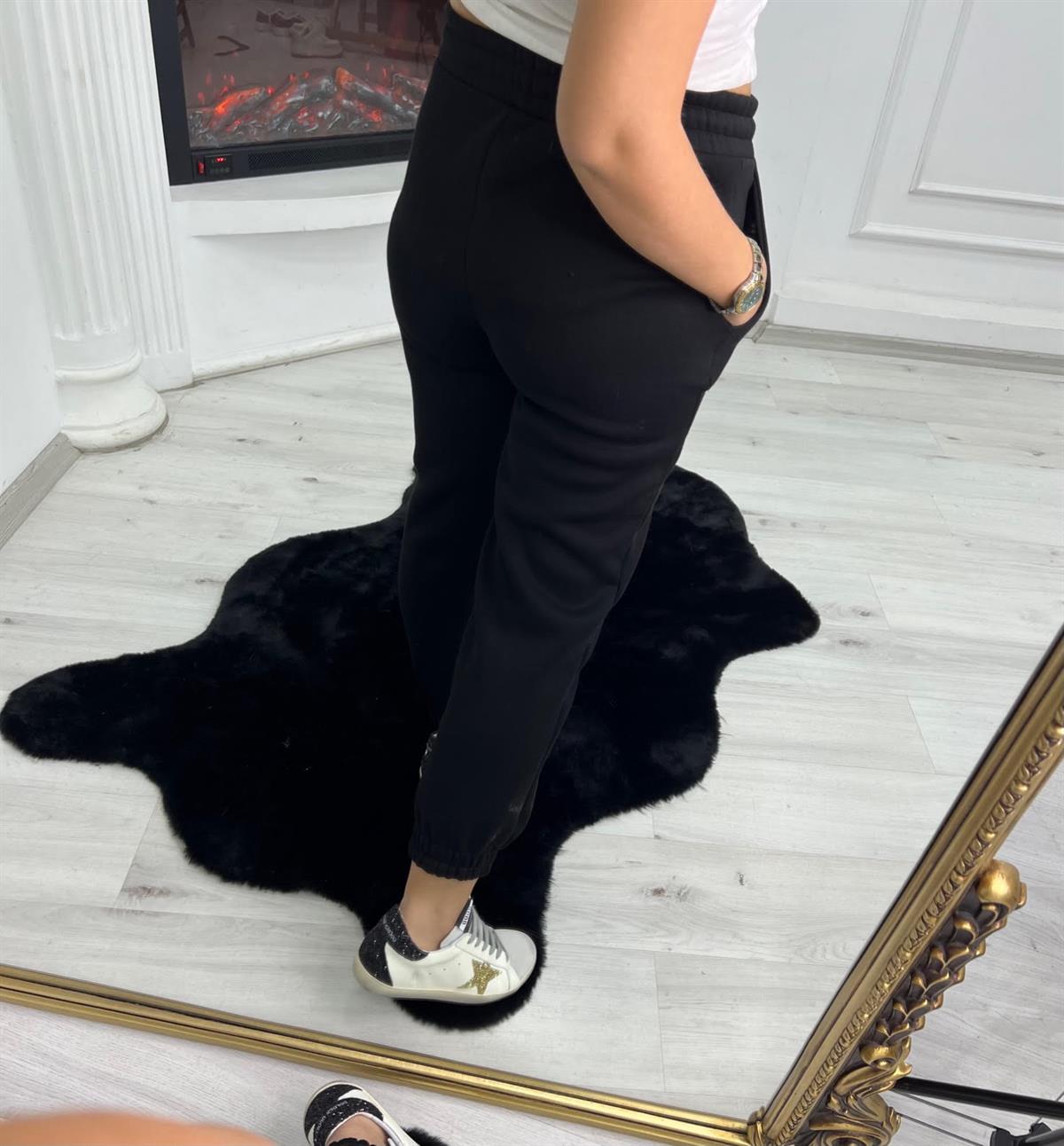 7012 Bel Paça Lastikli Pantolon SİYAH