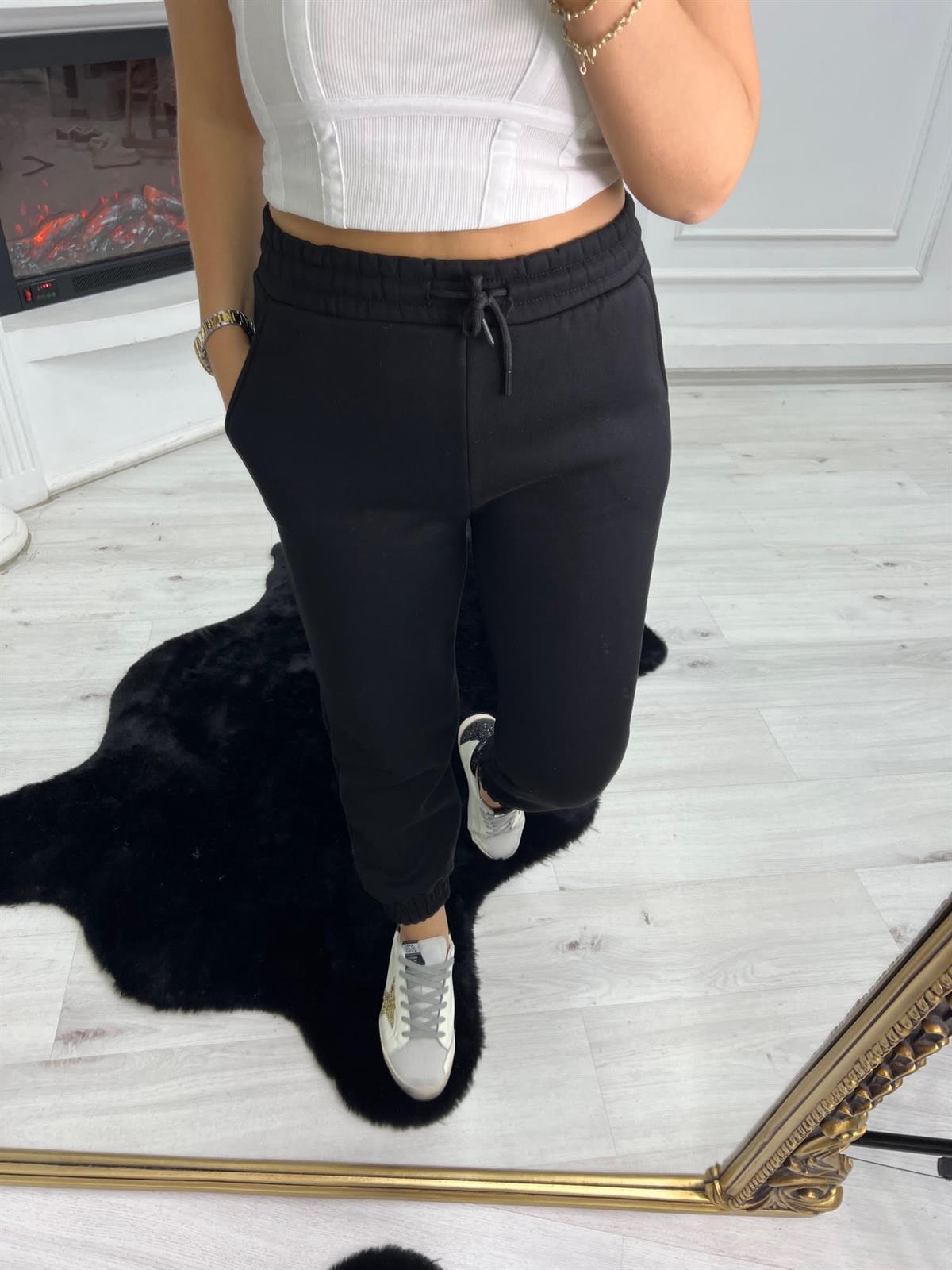 7012 Bel Paça Lastikli Pantolon SİYAH