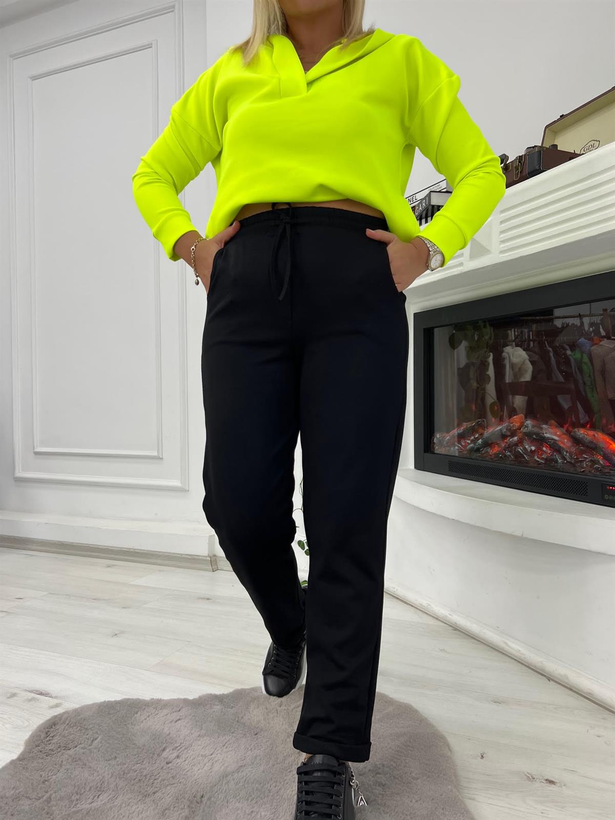 7017 Duble Paça Çelikli Pantolon SİYAH