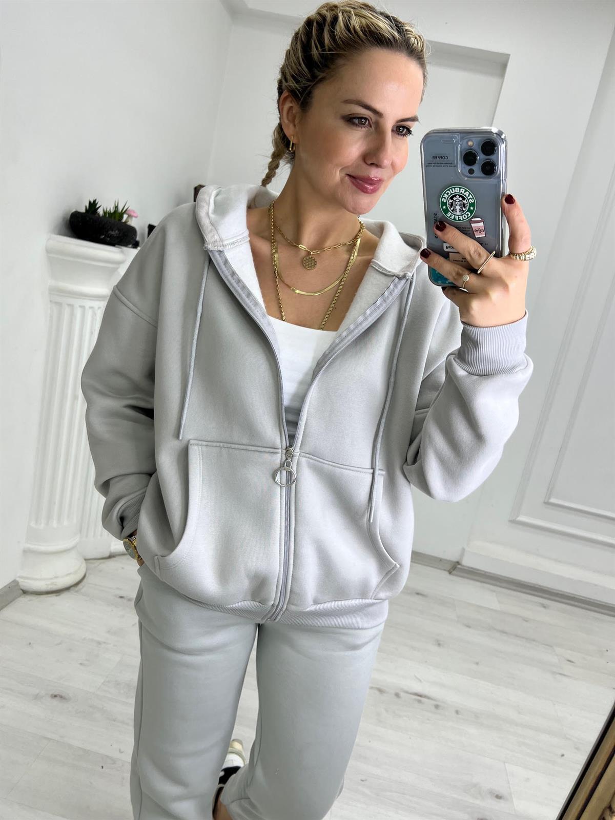 7024 Kangru Cepli Fermuarlı Sweat GRİ