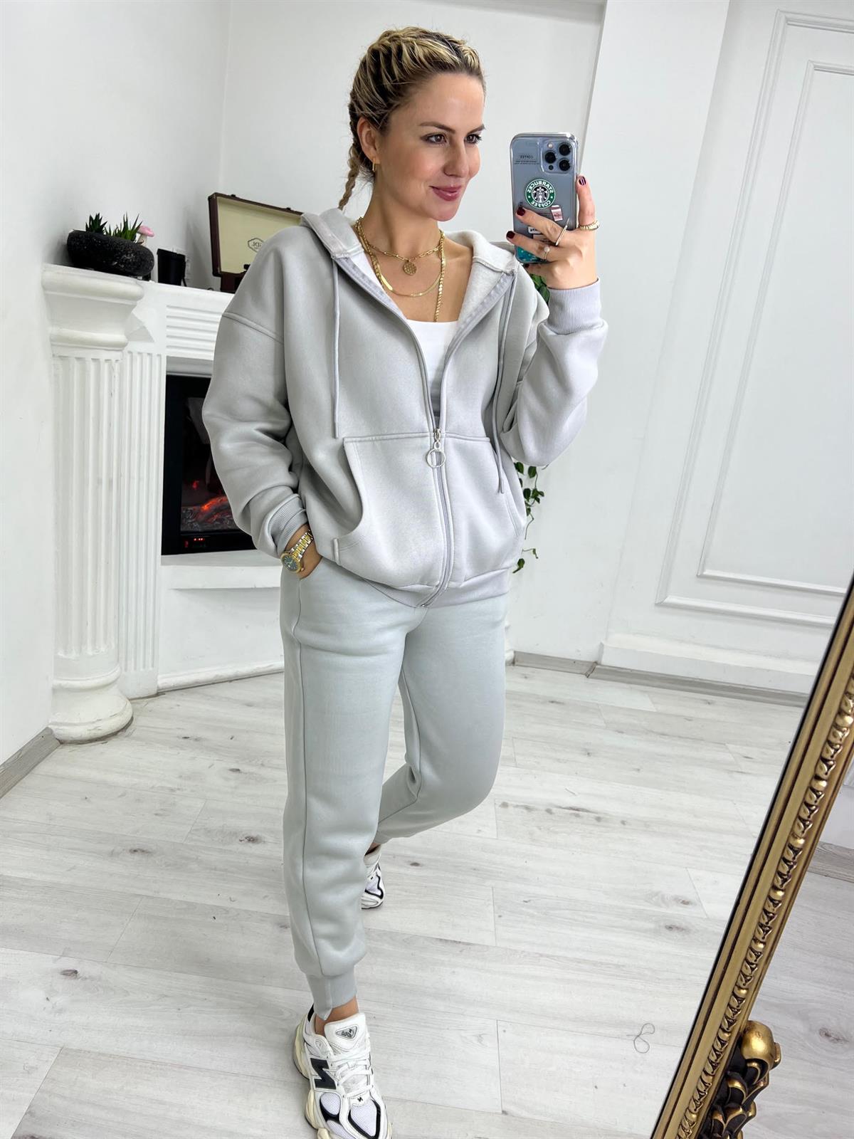 7024 Kangru Cepli Fermuarlı Sweat GRİ