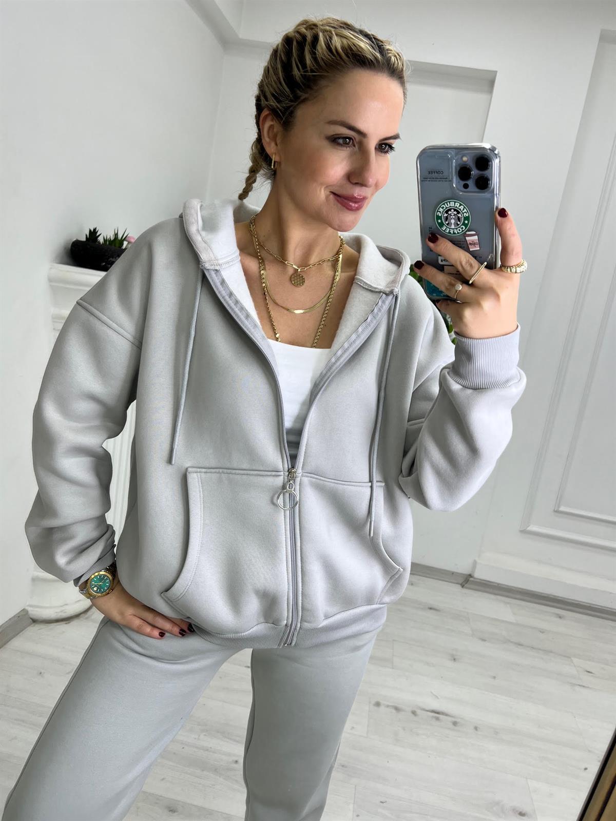 7024 Kangru Cepli Fermuarlı Sweat GRİ