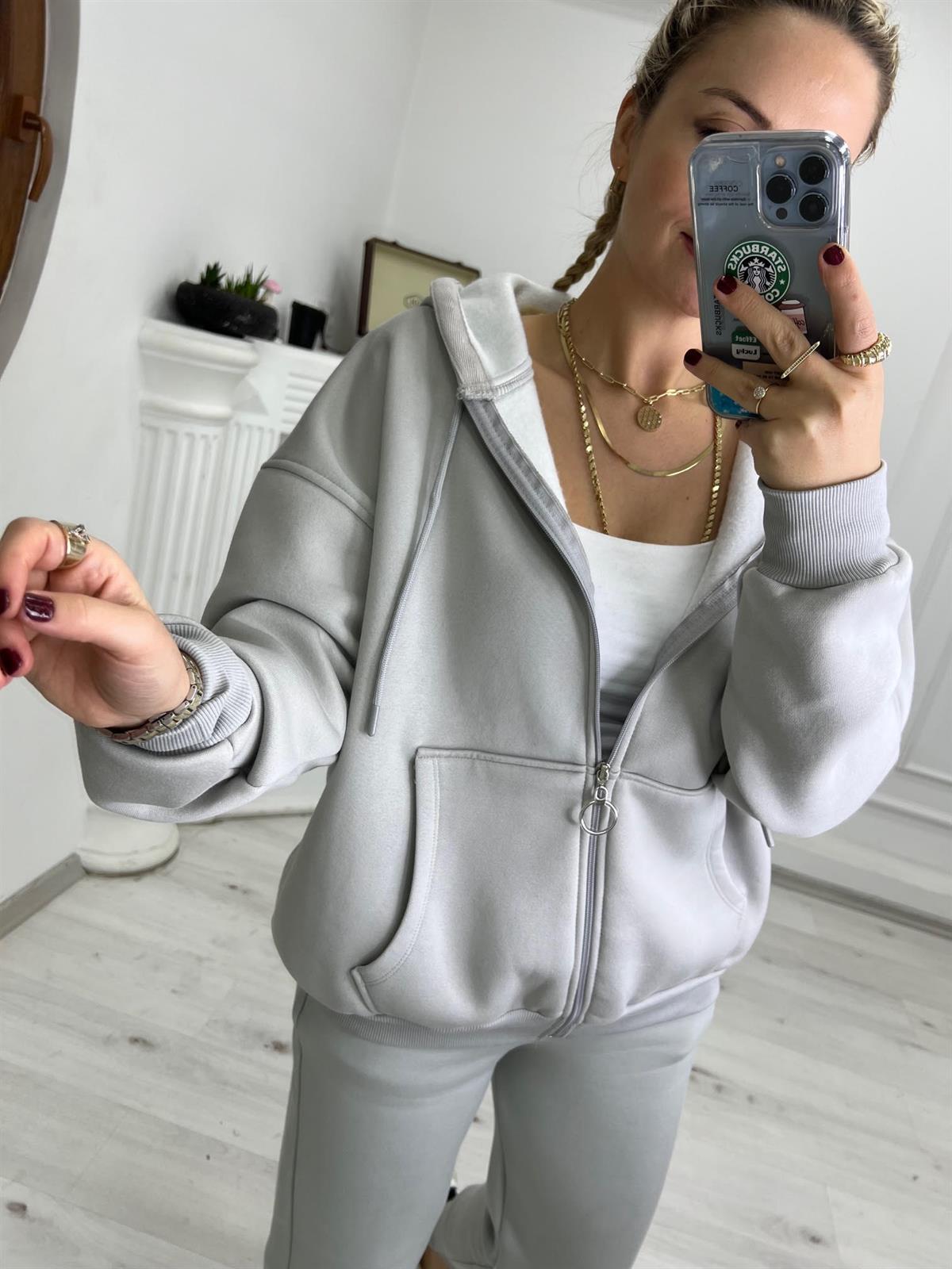 7024 Kangru Cepli Fermuarlı Sweat GRİ