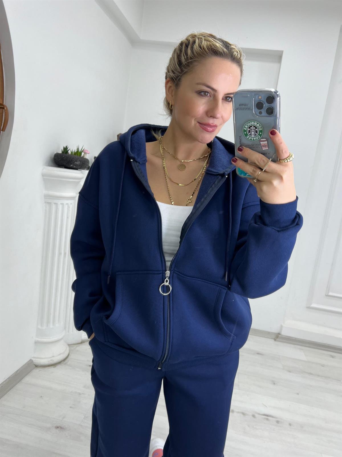 7024 Kangru Cepli Fermuarlı Sweat LACİVERT