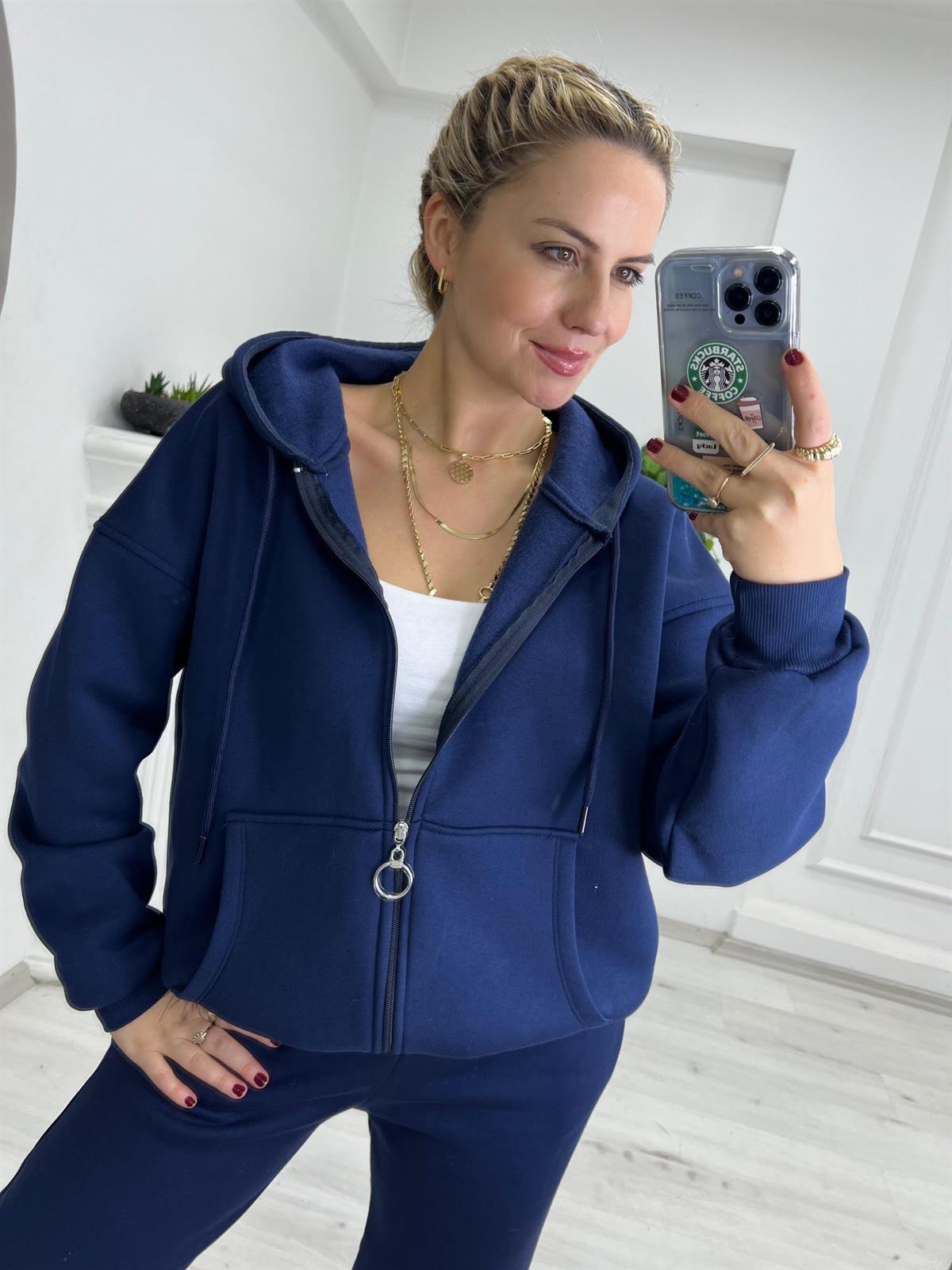 7024 Kangru Cepli Fermuarlı Sweat LACİVERT