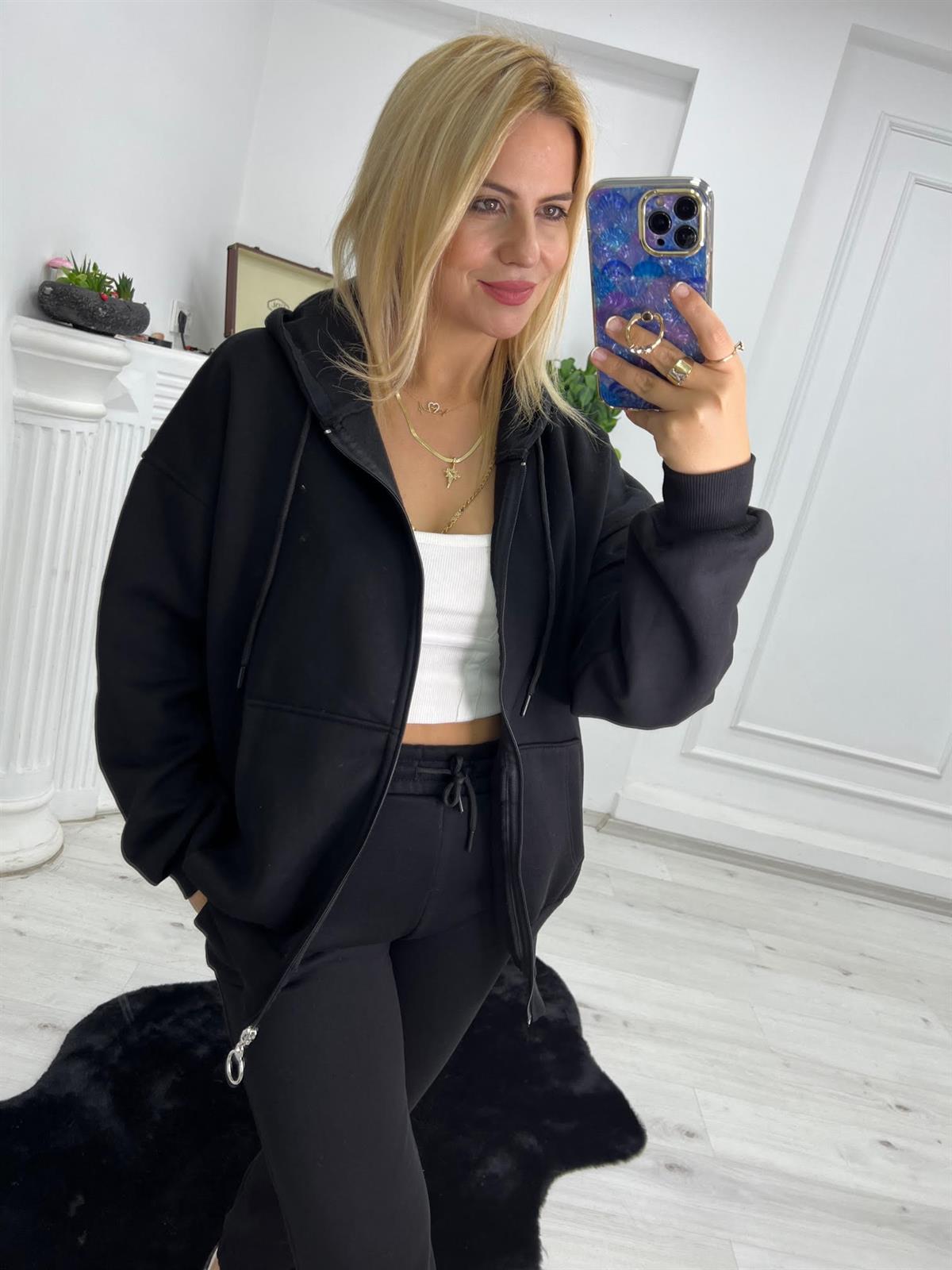 7024 Kangru Cepli Fermuarlı Sweat SİYAH