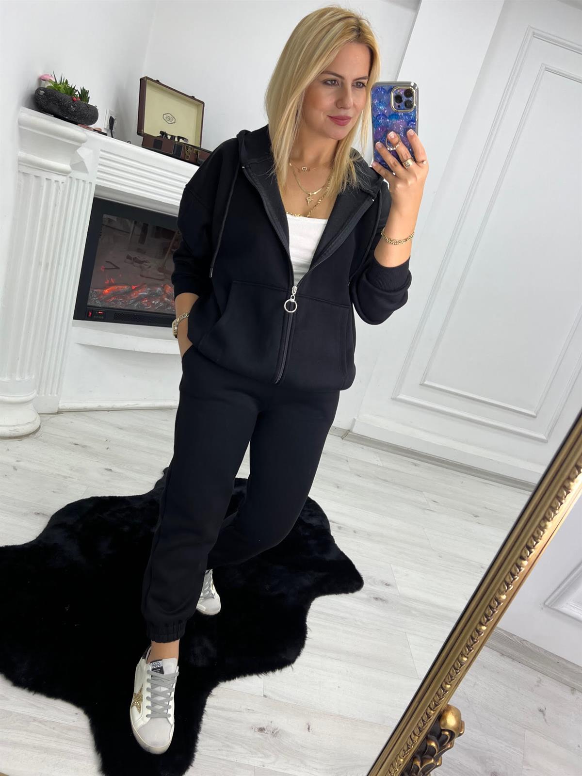 7024 Kangru Cepli Fermuarlı Sweat SİYAH
