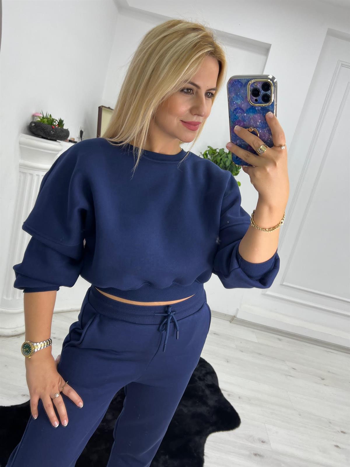 7031 3 İplik Ribanna Sweat LACİVERT