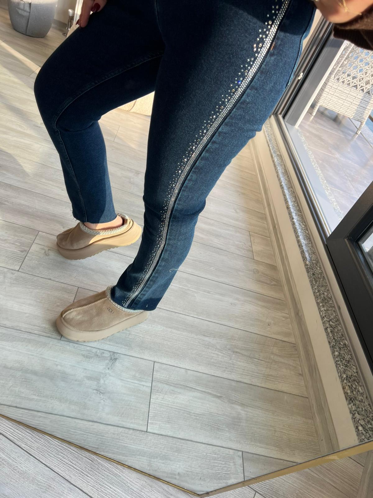 7110 Şeritli Taşlı mom KOYU MAVİ