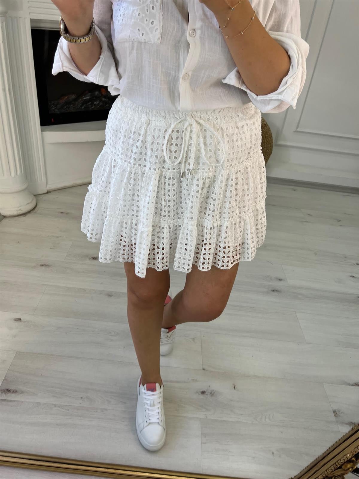 7136 Katlı Güpür Etek EKRU