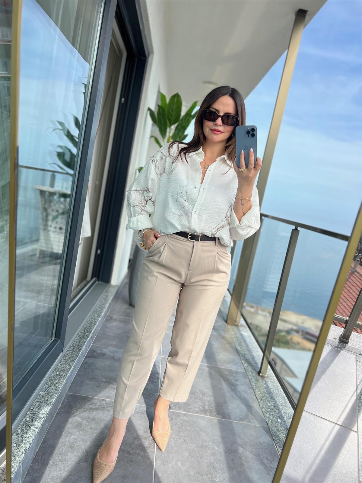 71533 Kemerli Havuç Fit Pantolon TAŞ