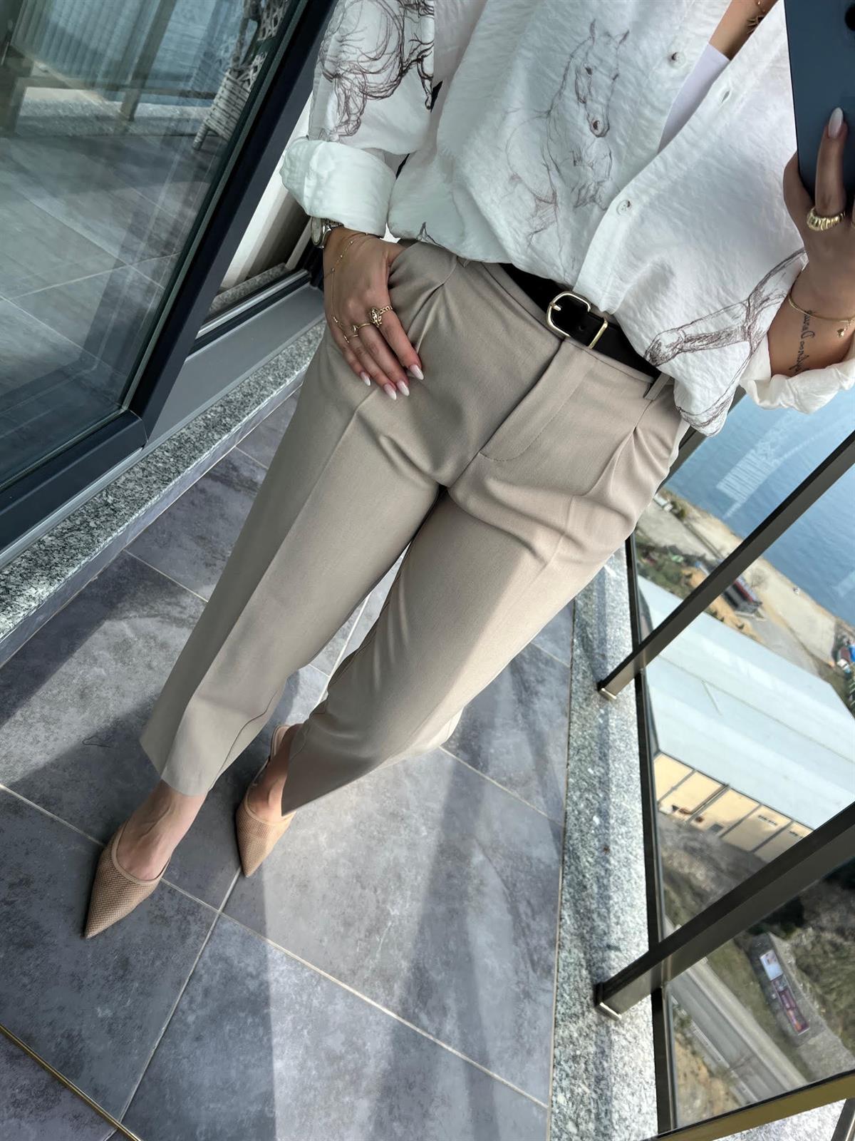 71533 Kemerli Havuç Fit Pantolon TAŞ
