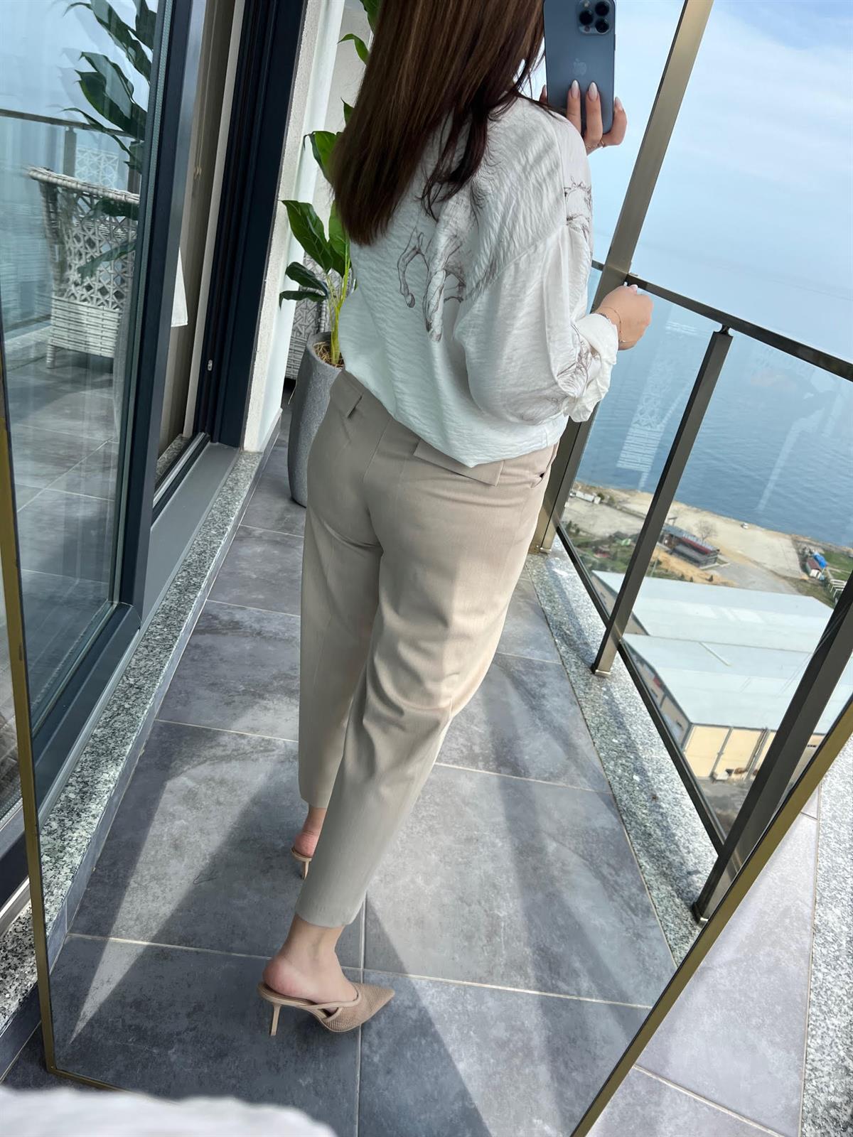 71533 Kemerli Havuç Fit Pantolon TAŞ