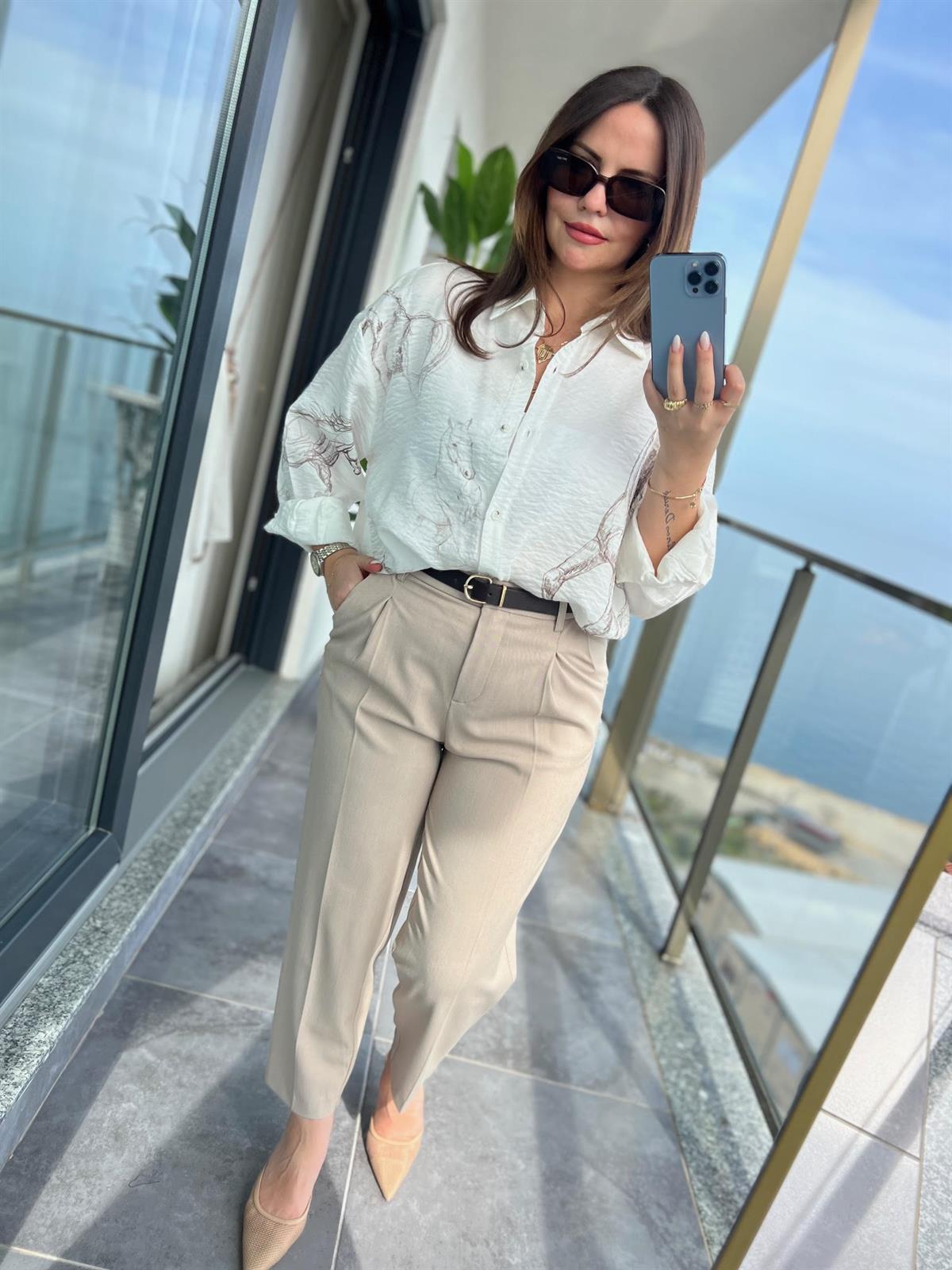 71533 Kemerli Havuç Fit Pantolon TAŞ