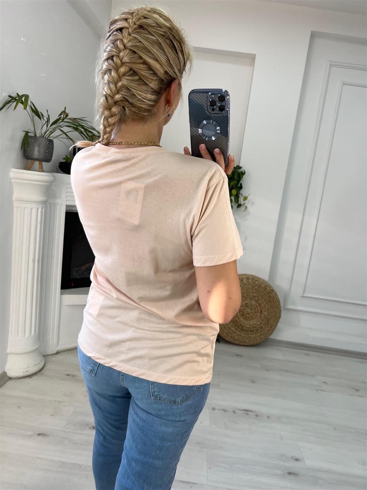 7596 Boncuk İşlemeli Tshirt BEJ