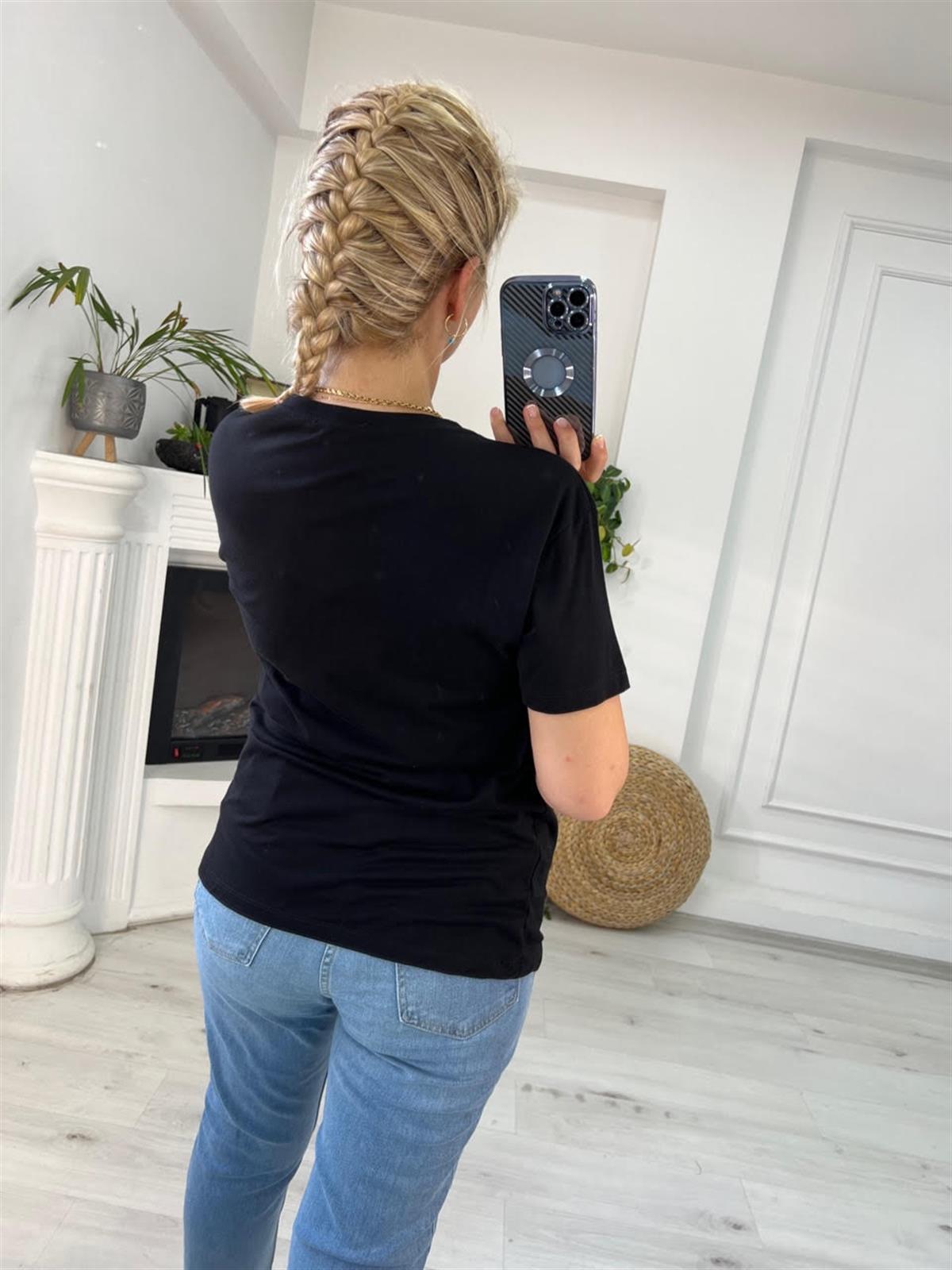 7596 Boncuk İşlemeli Tshirt SİYAH