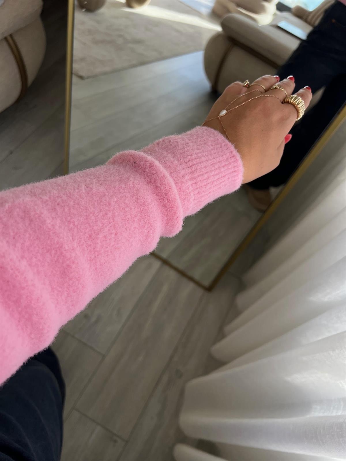 7600 Angora Kapüşonlu Kazak PEMBE