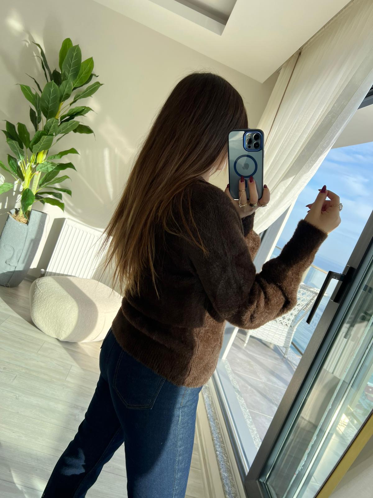 7601 Angora Fermuarlı Hırka KAHVE