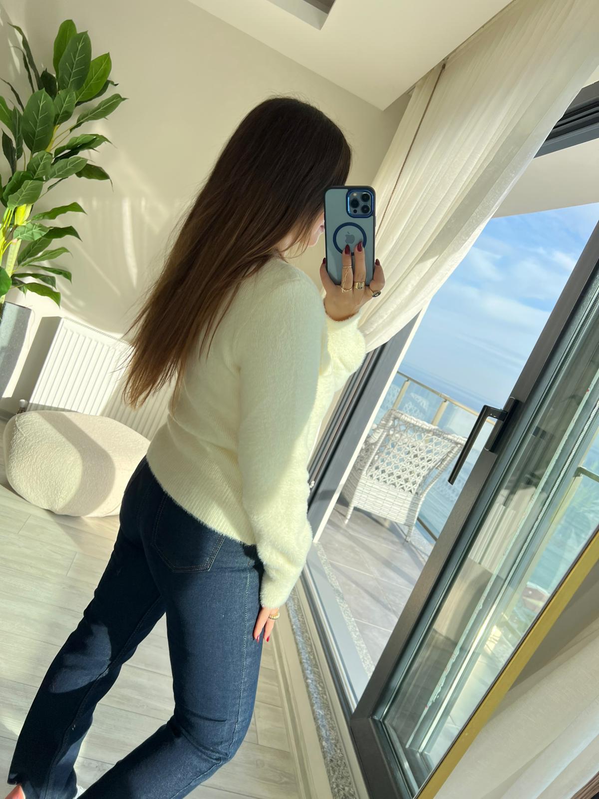 7601 Angora Fermuarlı Hırka VANİLYA