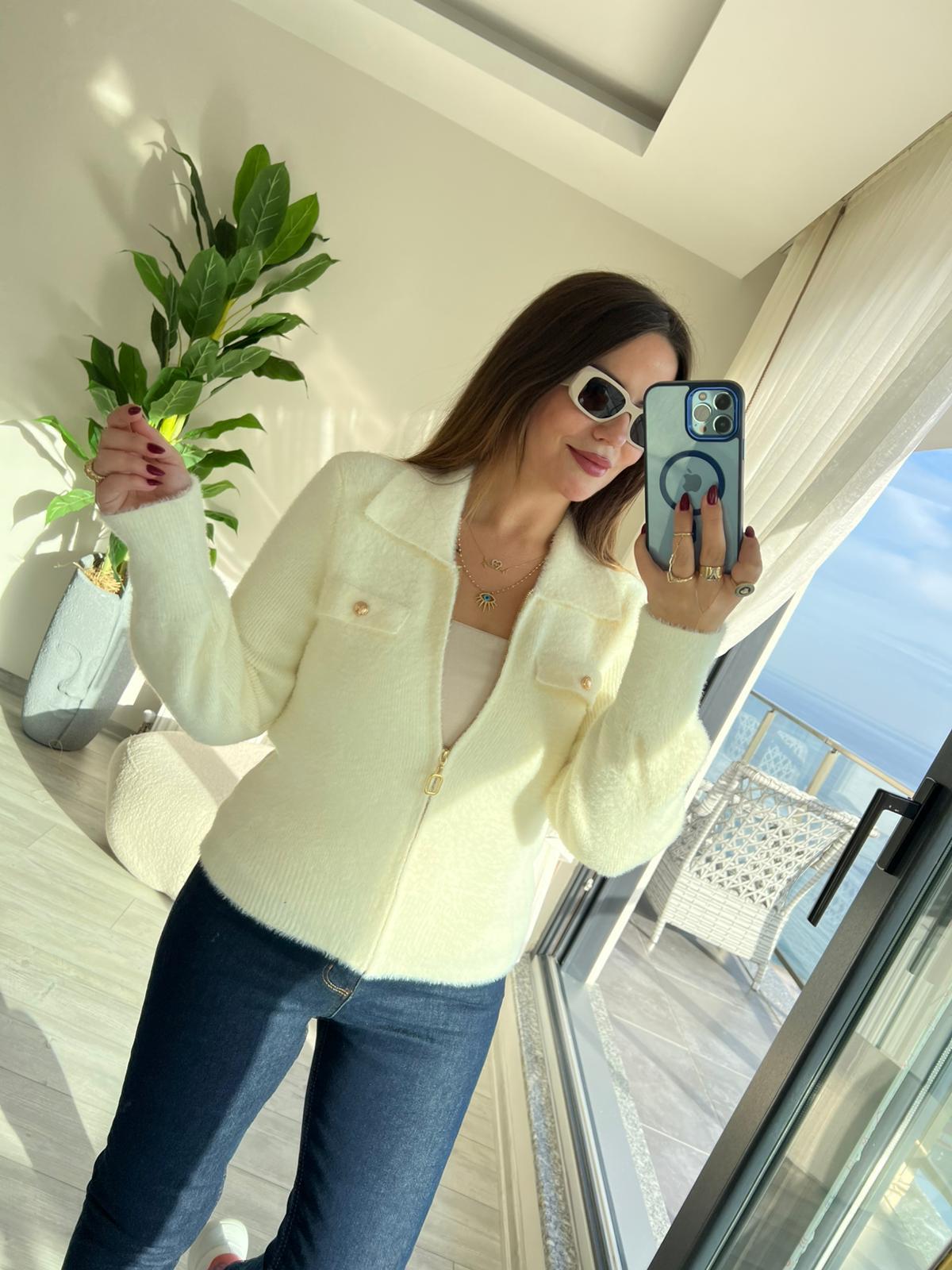 7601 Angora Fermuarlı Hırka VANİLYA