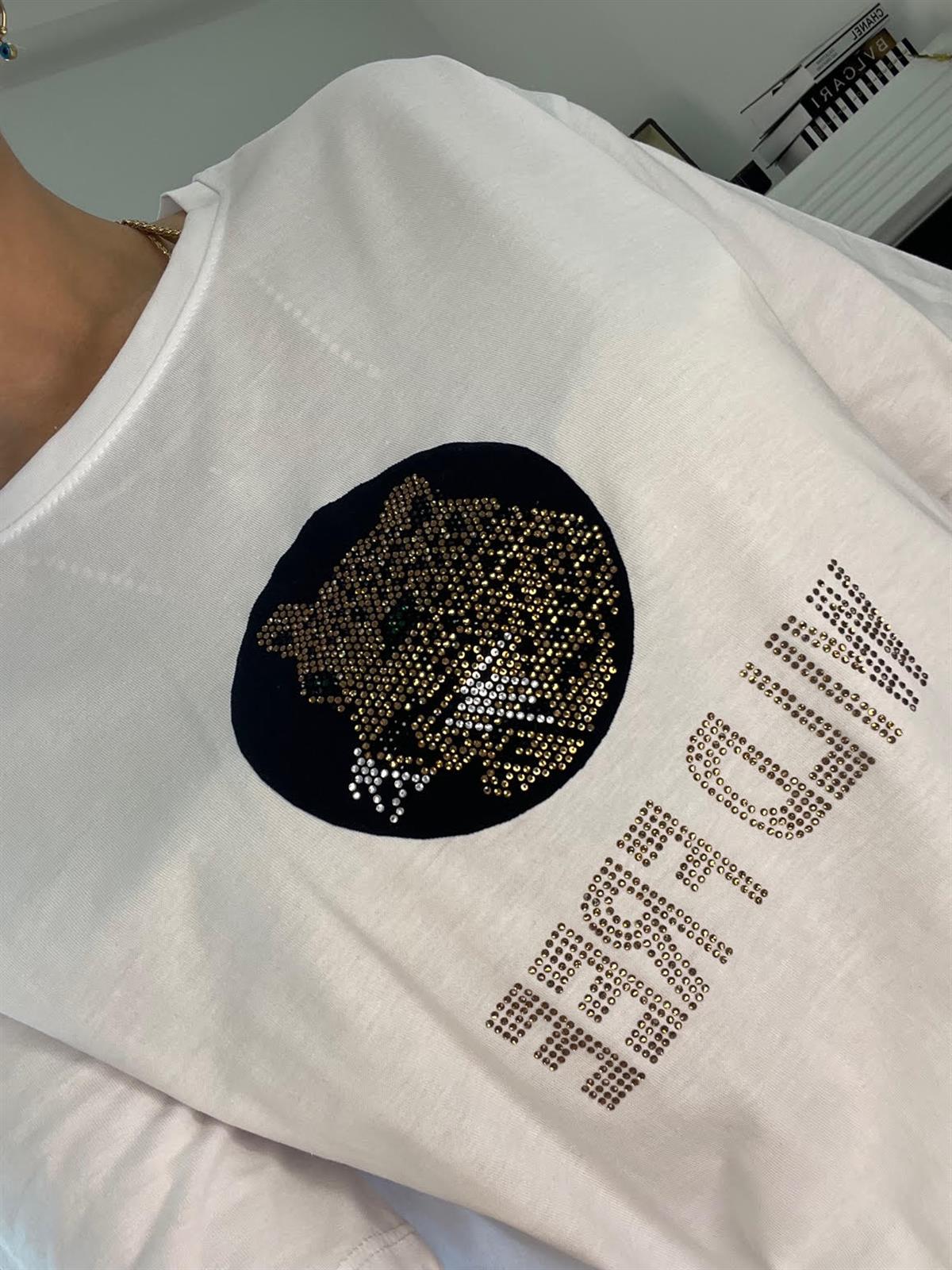 7625 Aslan Baskılı Tshirt BEYAZ