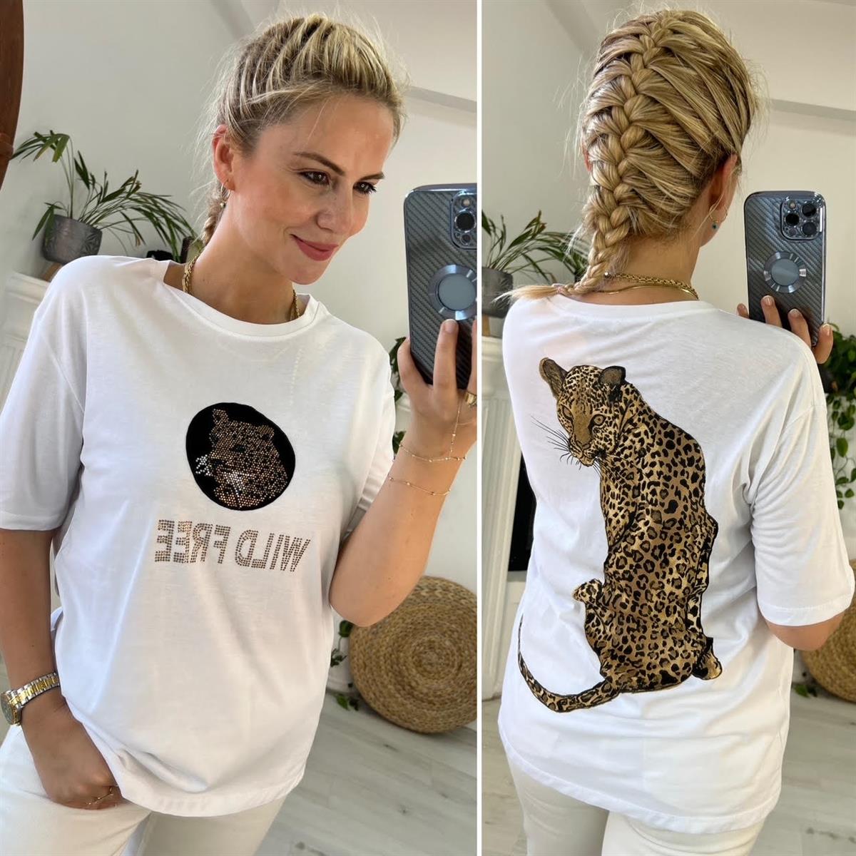 7625 Aslan Baskılı Tshirt BEYAZ