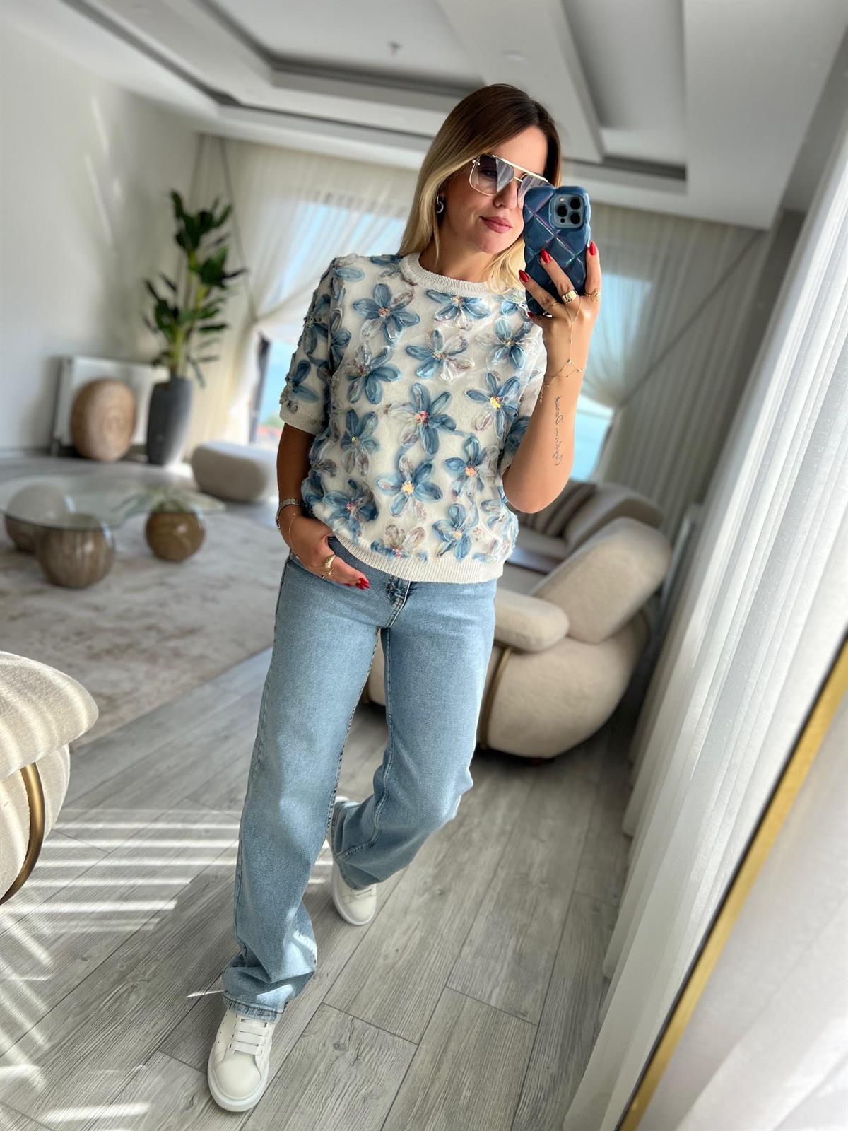 7780 Palazzo Pantalon BUZ MAVİSİ
