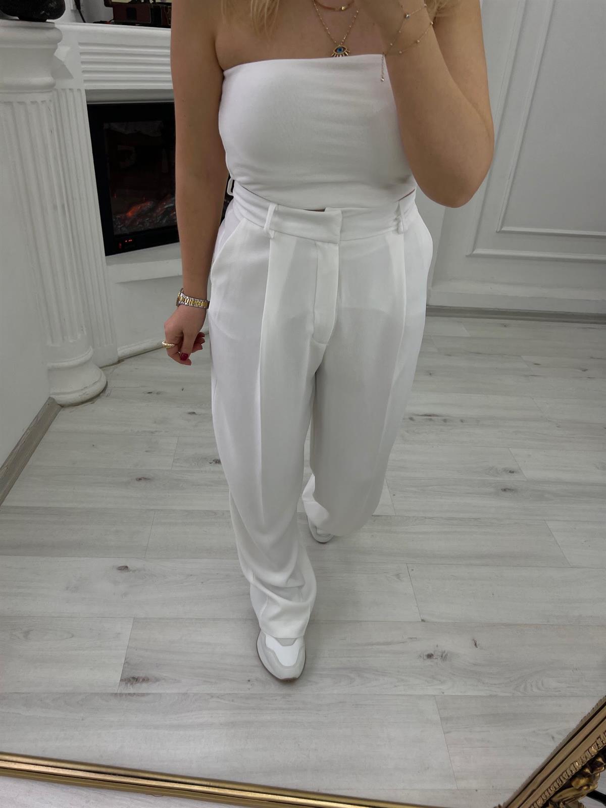 7954 Yüksek Bel Crep Pantolon EKRU