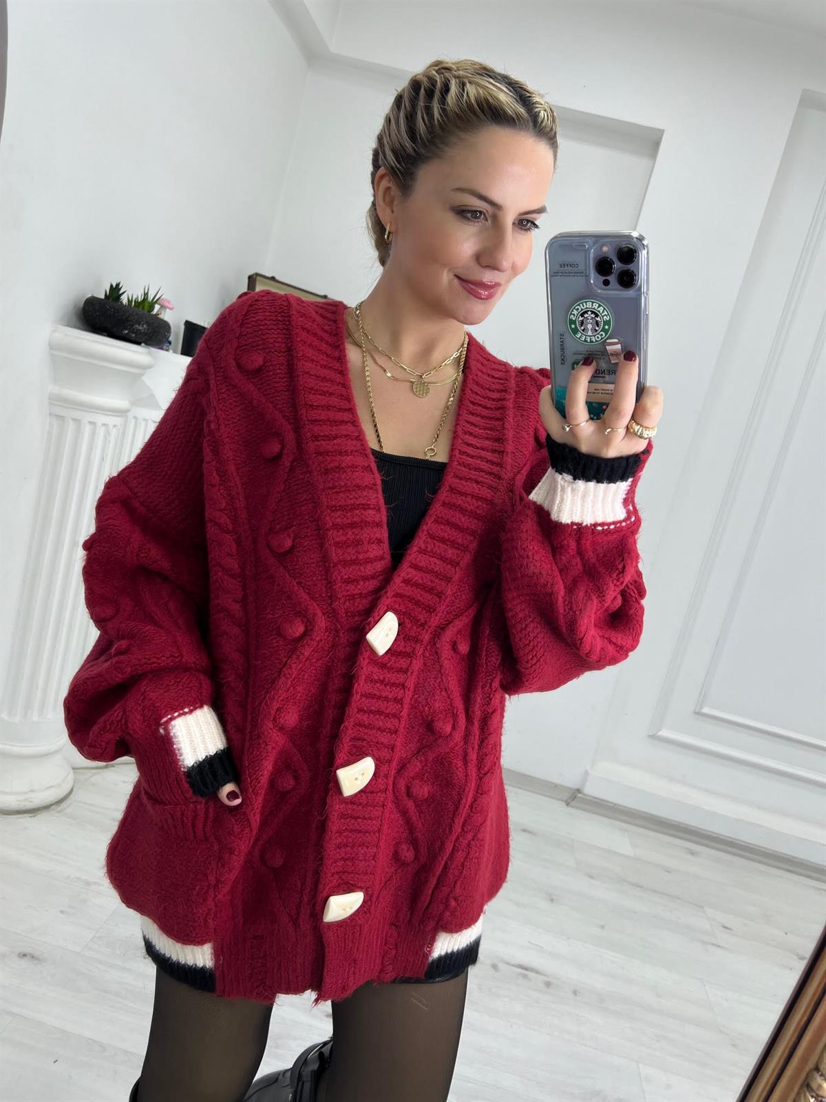 802 Renk Geçişli Hırka BORDO