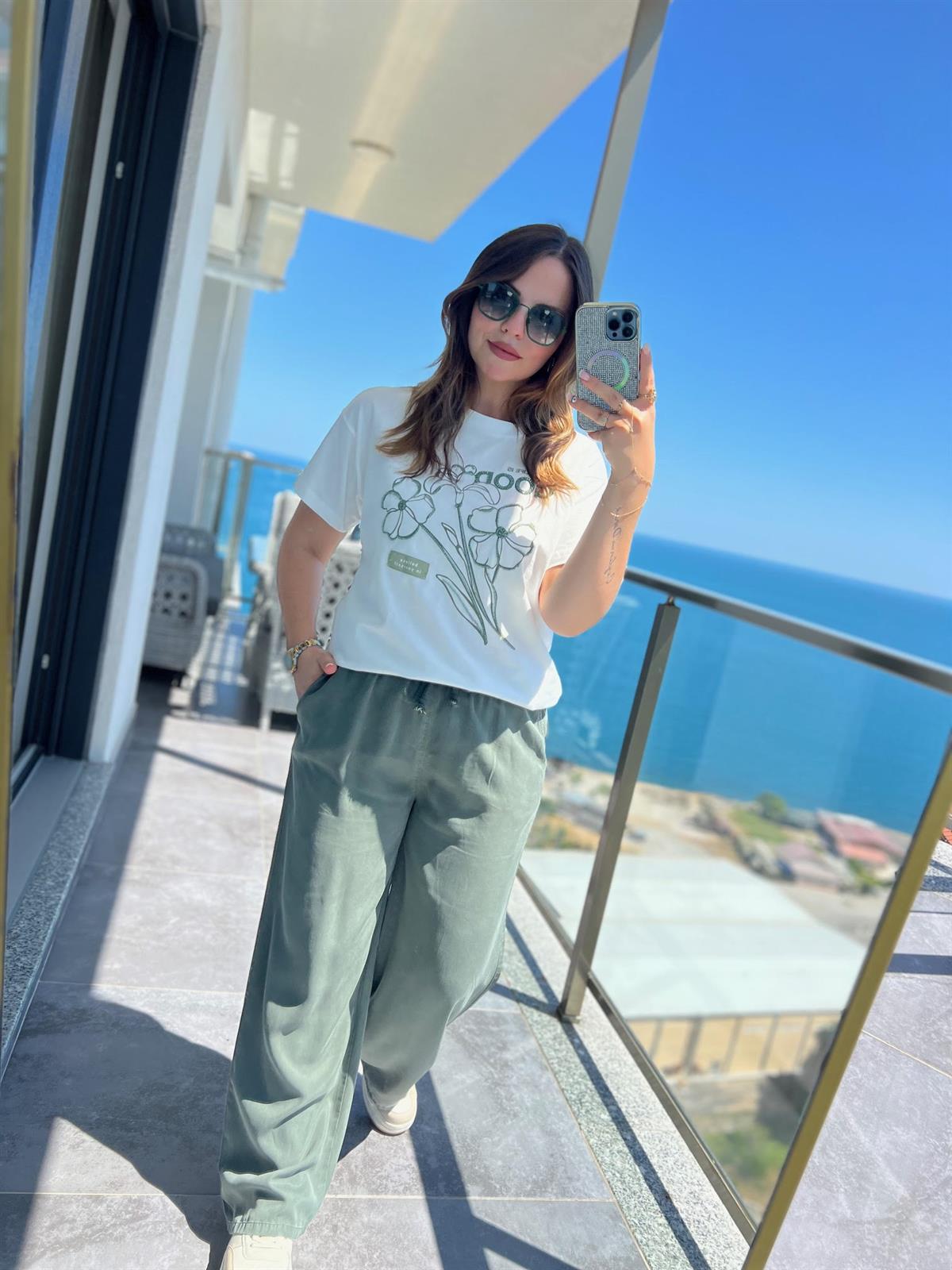 8033 Bol Paça Tencel Pantolon HAKİ YEŞİL