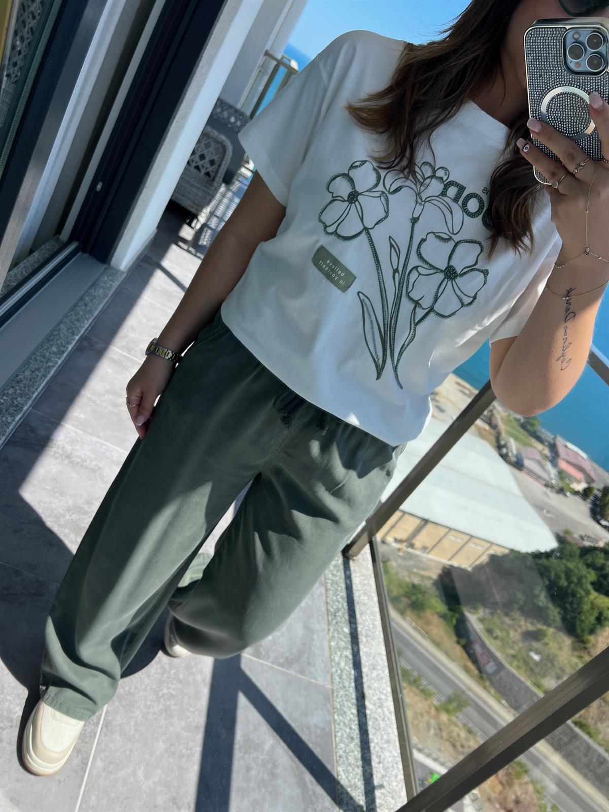 8033 Bol Paça Tencel Pantolon HAKİ YEŞİL