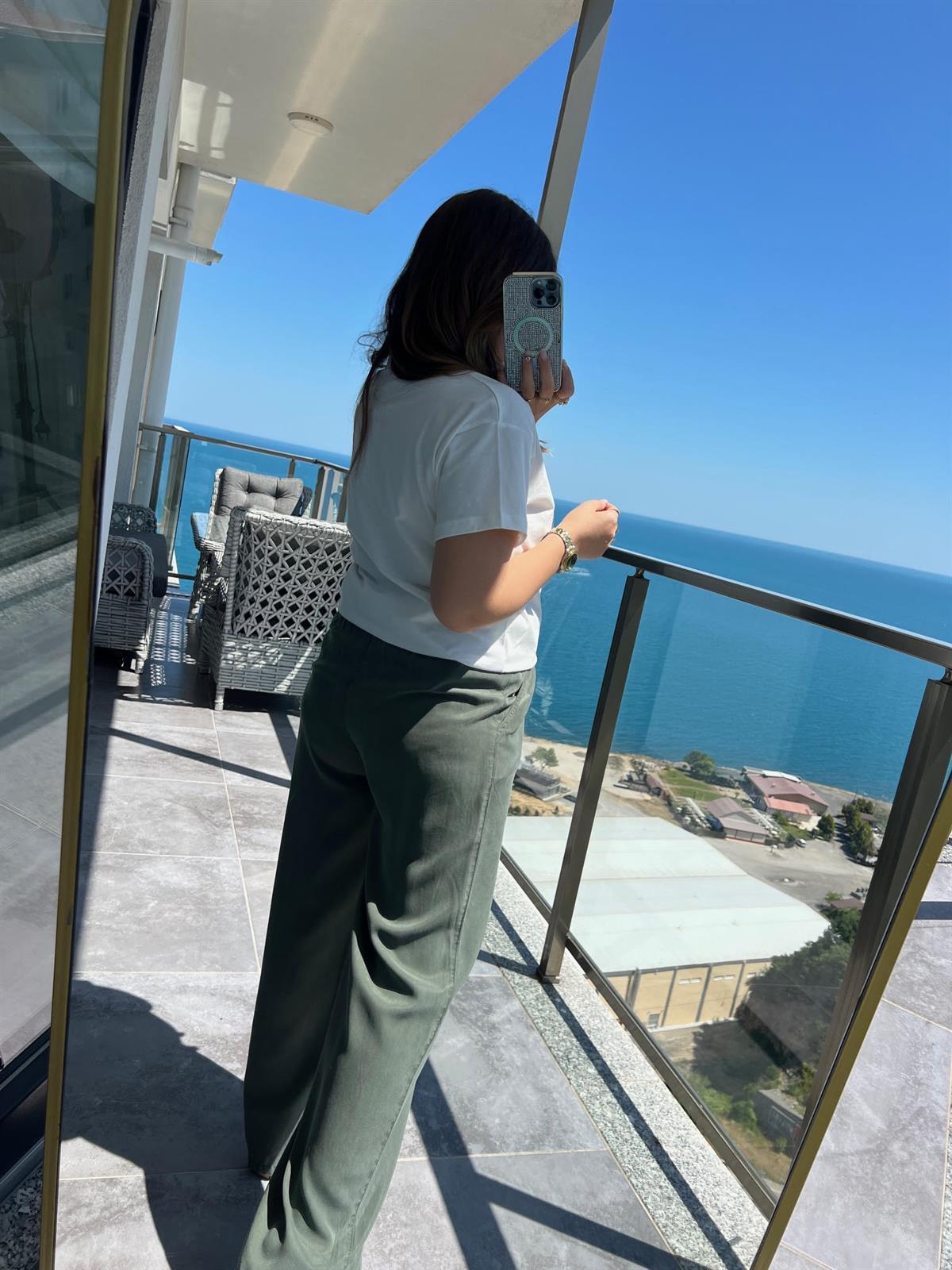 8033 Bol Paça Tencel Pantolon HAKİ YEŞİL
